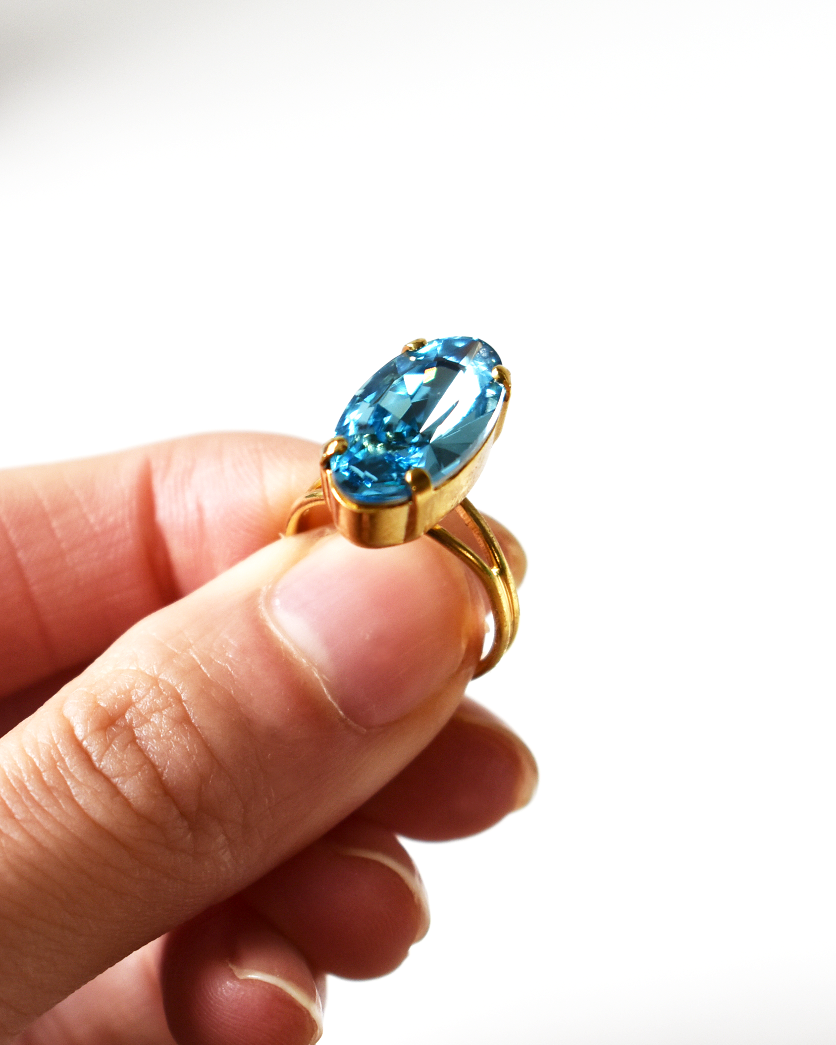 Soft Aqua Elongated Oval Crystal Cocktail Ring