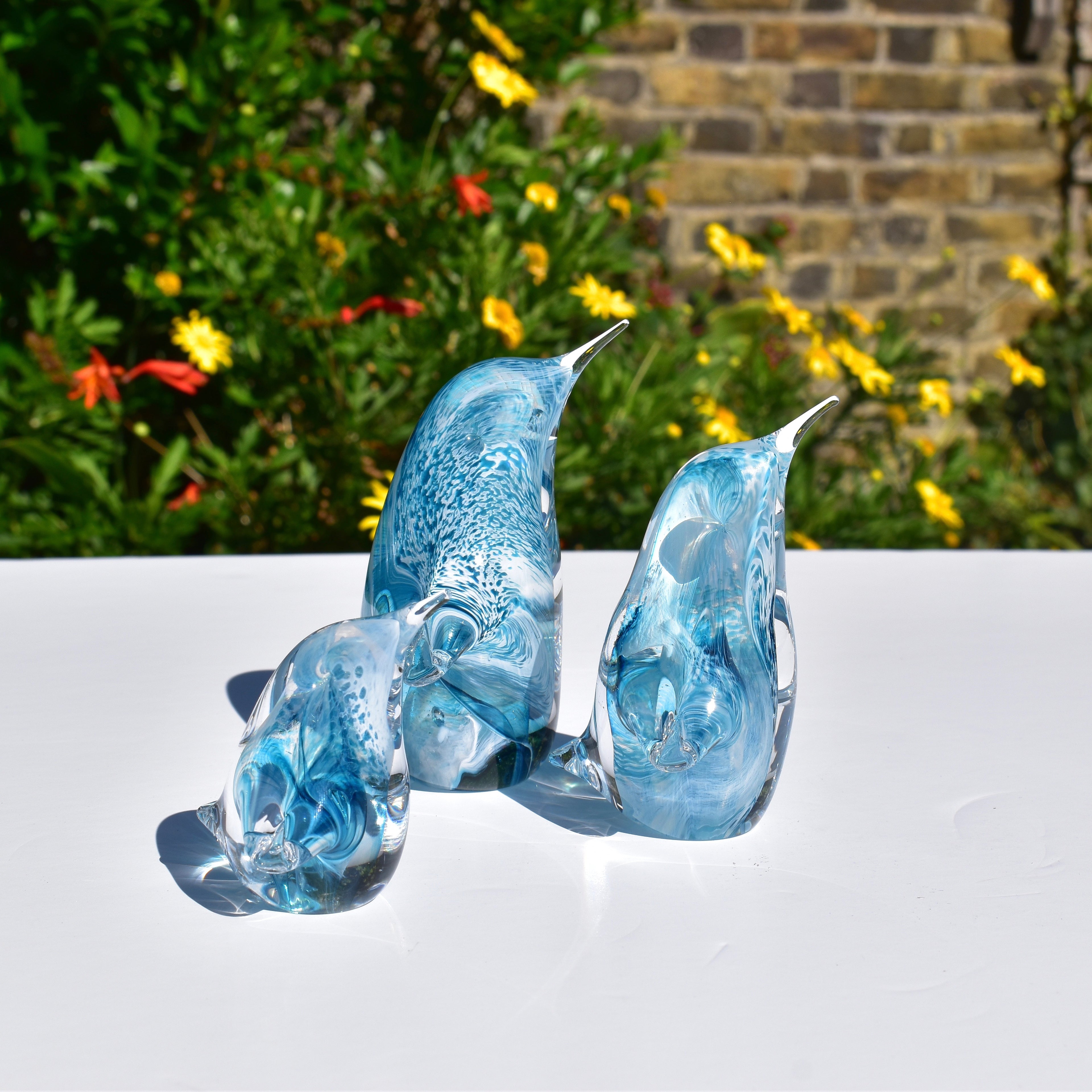 Aqua Blue Twist Glass Penguin - Corley Studio Shop