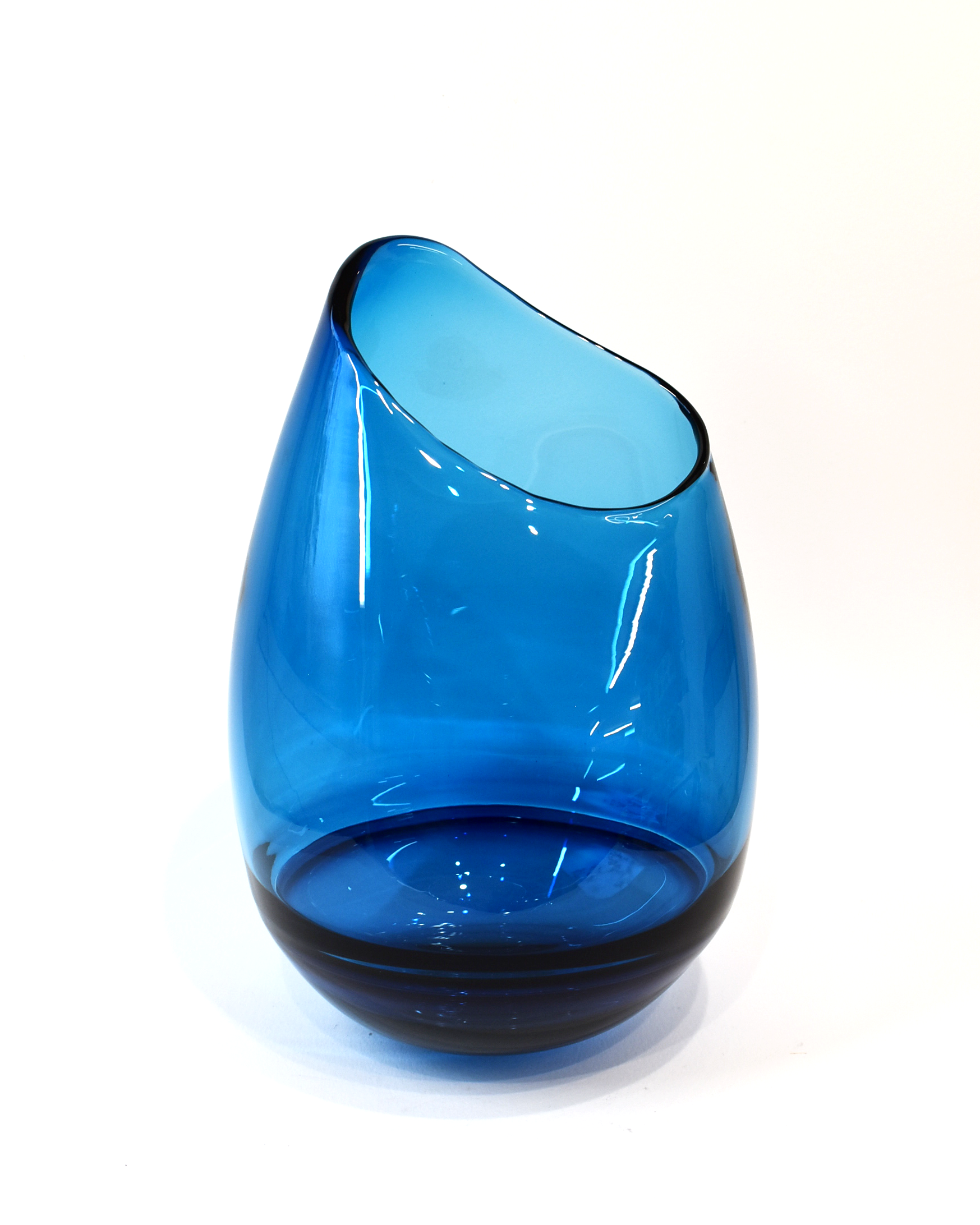 Handblown Two-Tone Turquoise Asymmetric Glass Vase