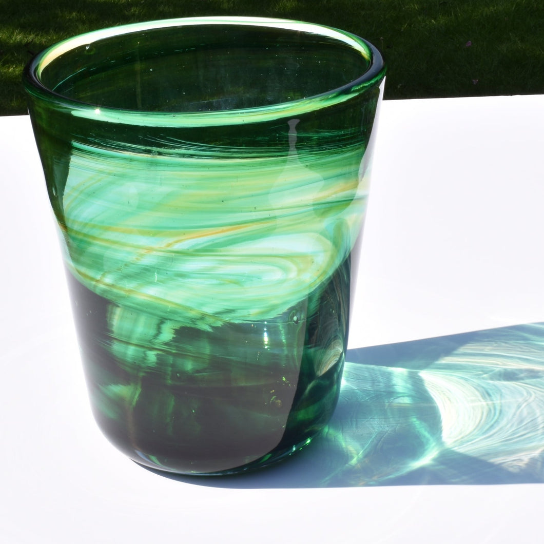 contemporary_mouthblown_glass_green_amber_streaky_vase