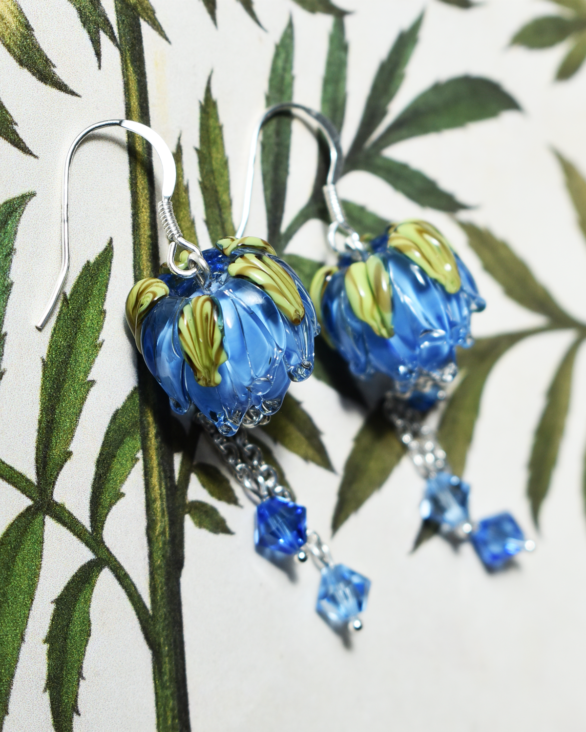 'Cornflower Blues' Flower Bud Crystal Drop Earrings