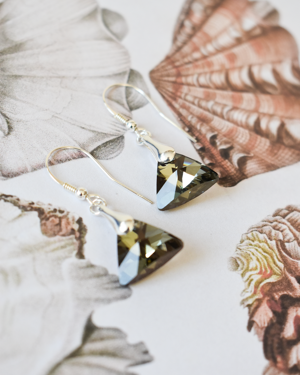 'Smoky Grey' Triangular Crystal Earrings