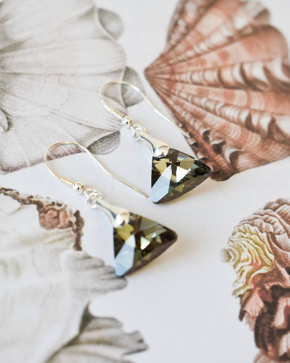 'Smoky Grey' Triangular Crystal Earrings