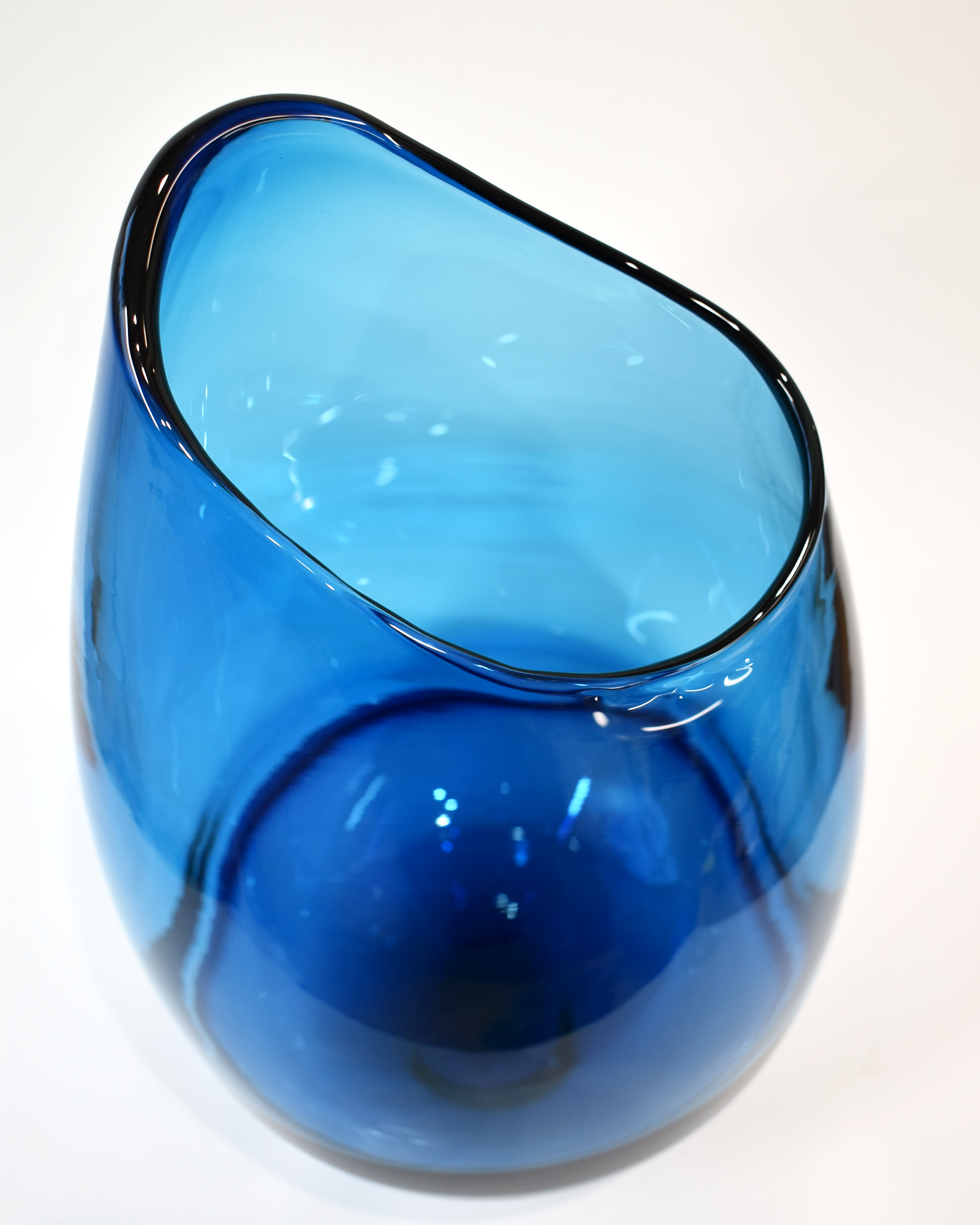 Handblown Two-Tone Turquoise Asymmetric Glass Vase