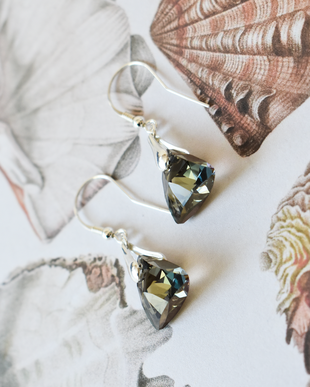 'Smoky Grey' Triangular Crystal Earrings