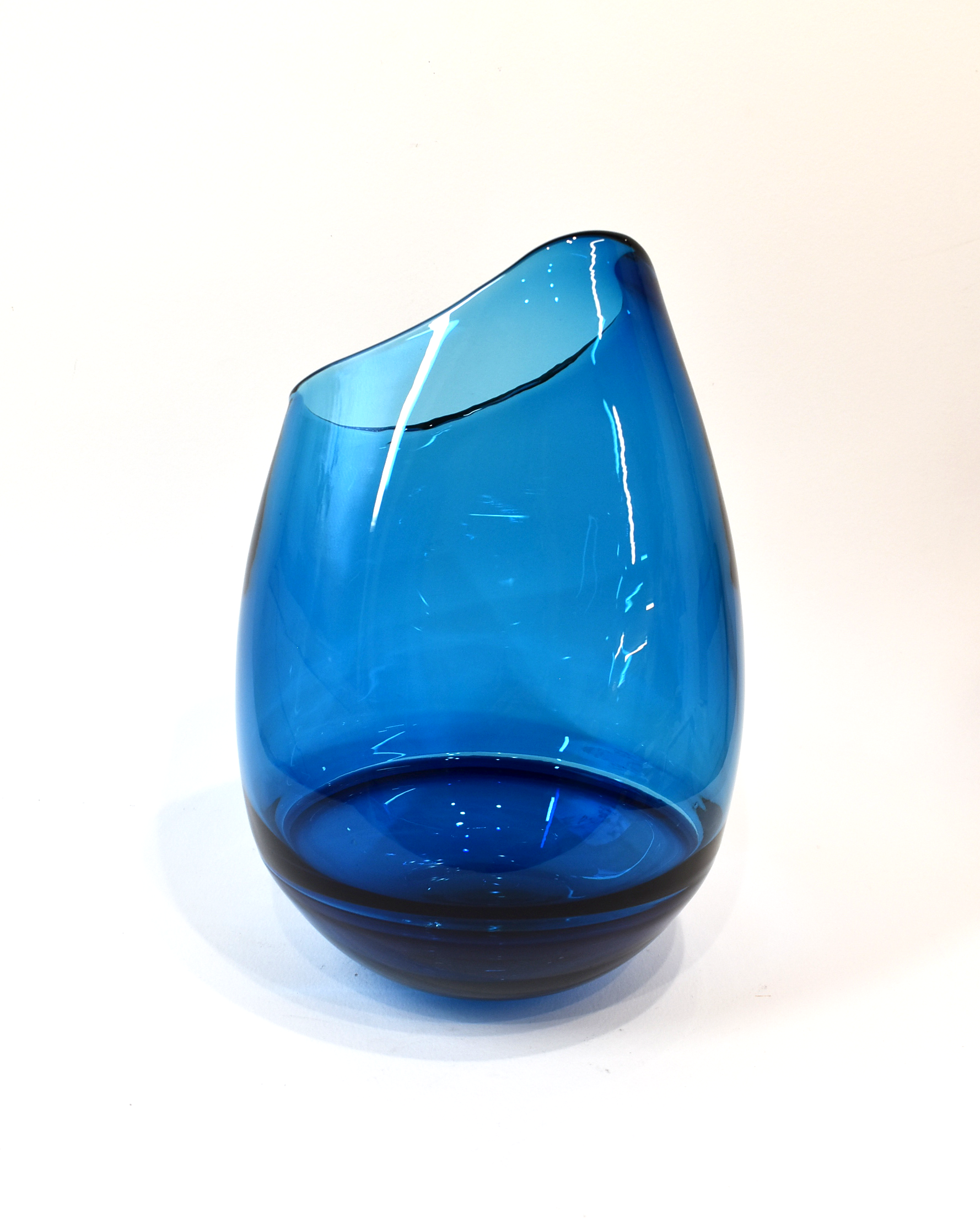 Handblown Two-Tone Turquoise Asymmetric Glass Vase