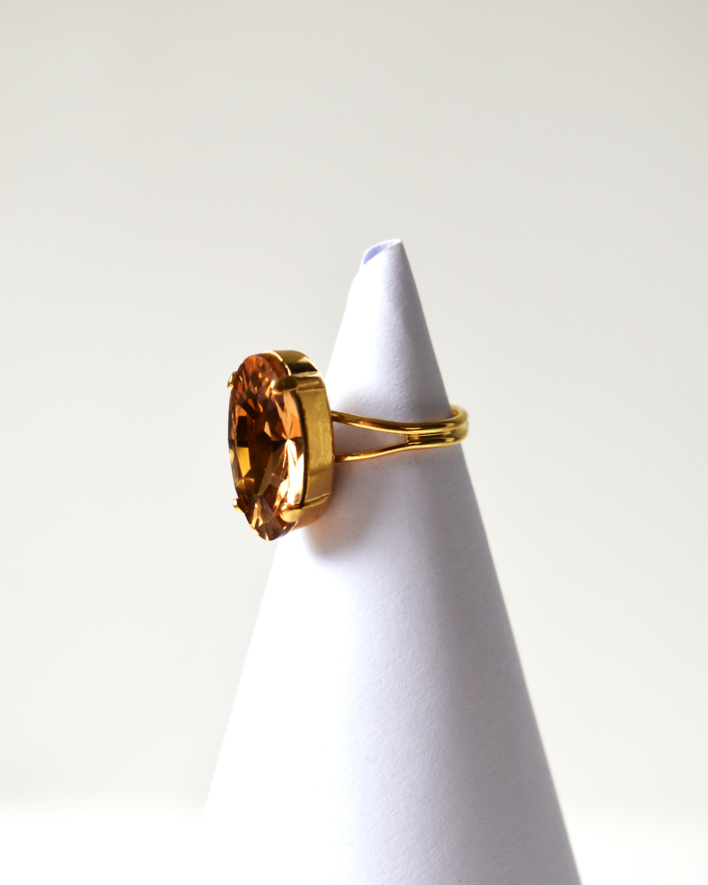 Dark Champagne Elongated Oval Crystal Cocktail Ring