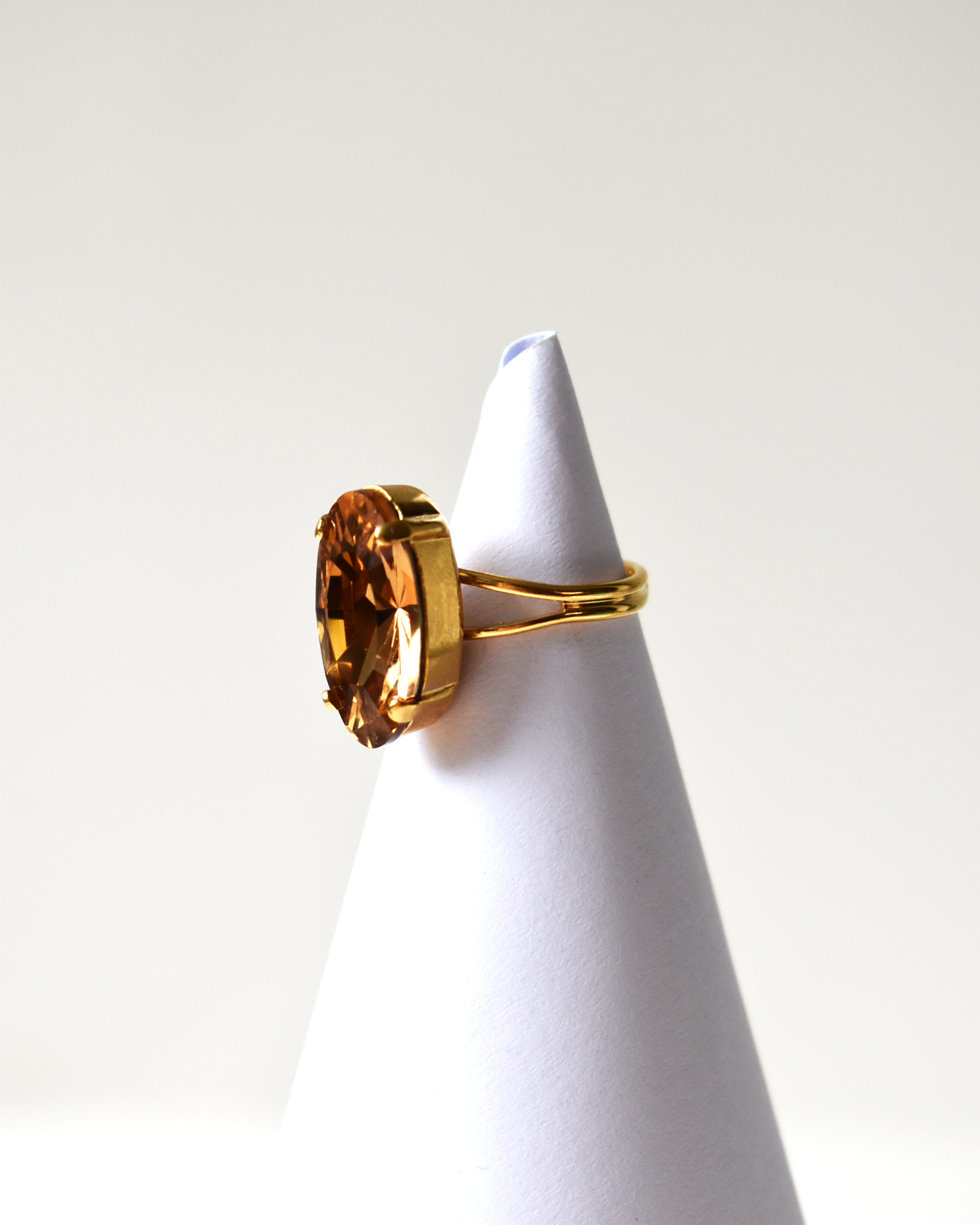 Dark Champagne Elongated Oval Crystal Cocktail Ring