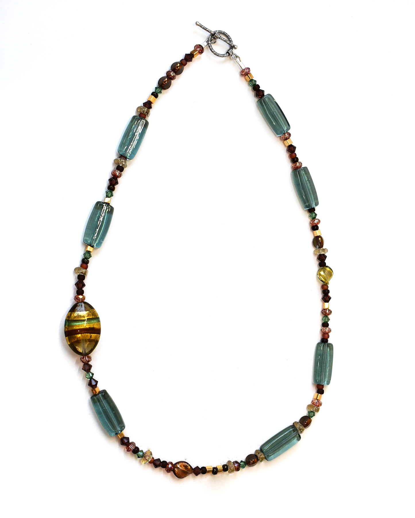 Turquoise & Gold Venetian Glass Bead Necklace