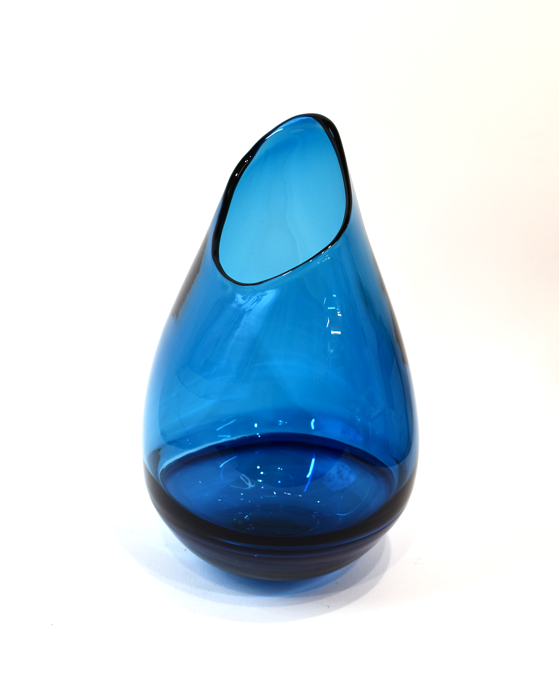 Handblown Two-Tone Turquoise Asymmetric Glass Vase
