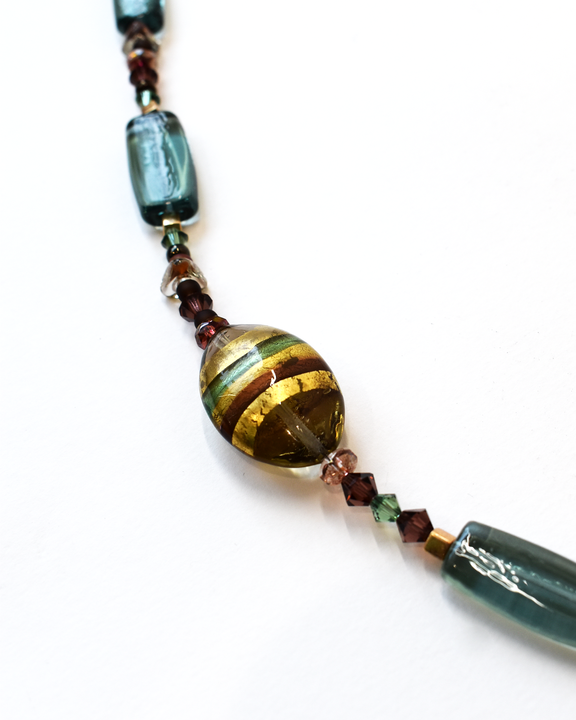Turquoise & Gold Venetian Glass Bead Necklace