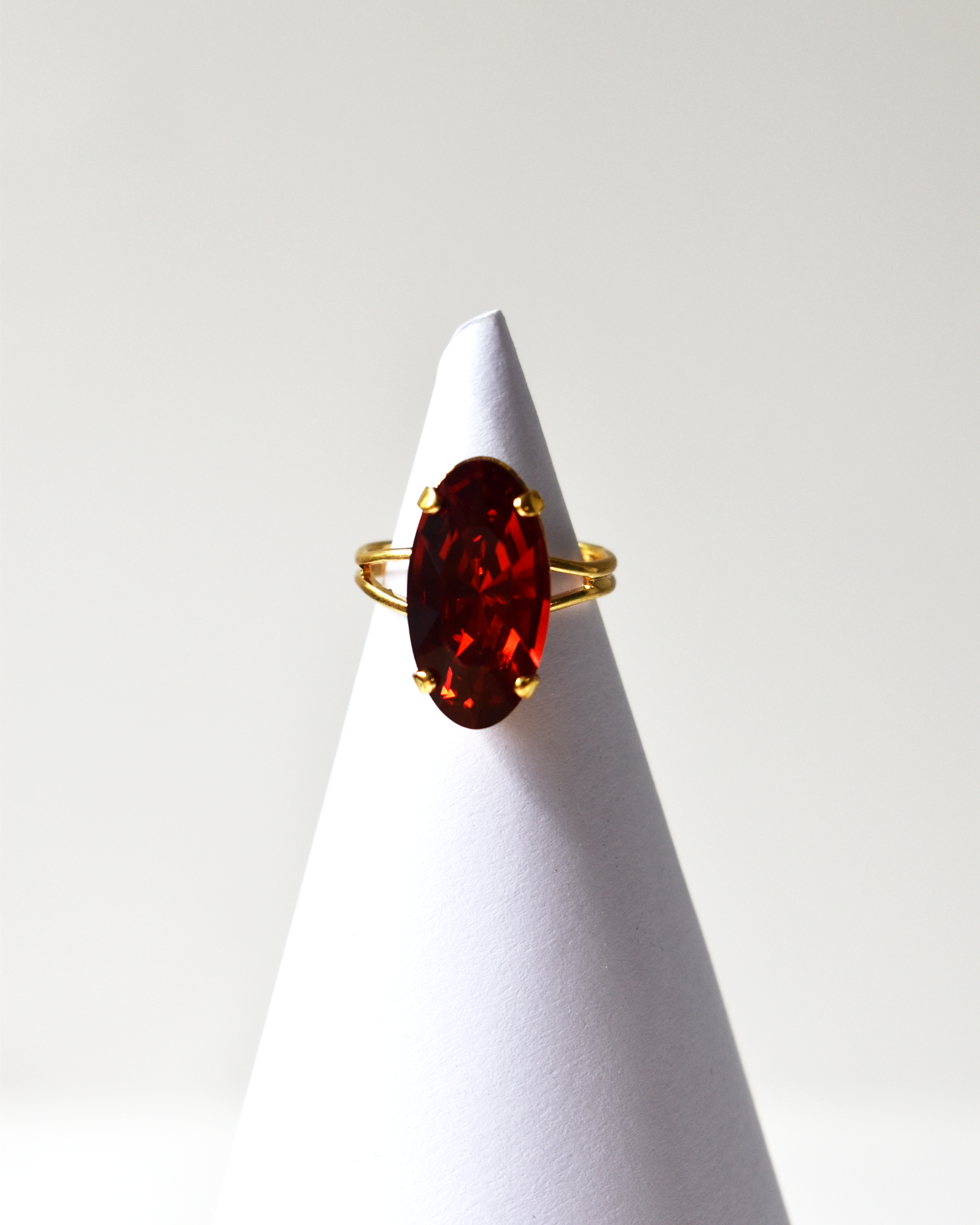 Red Elongated Oval Crystal Cocktail Ring