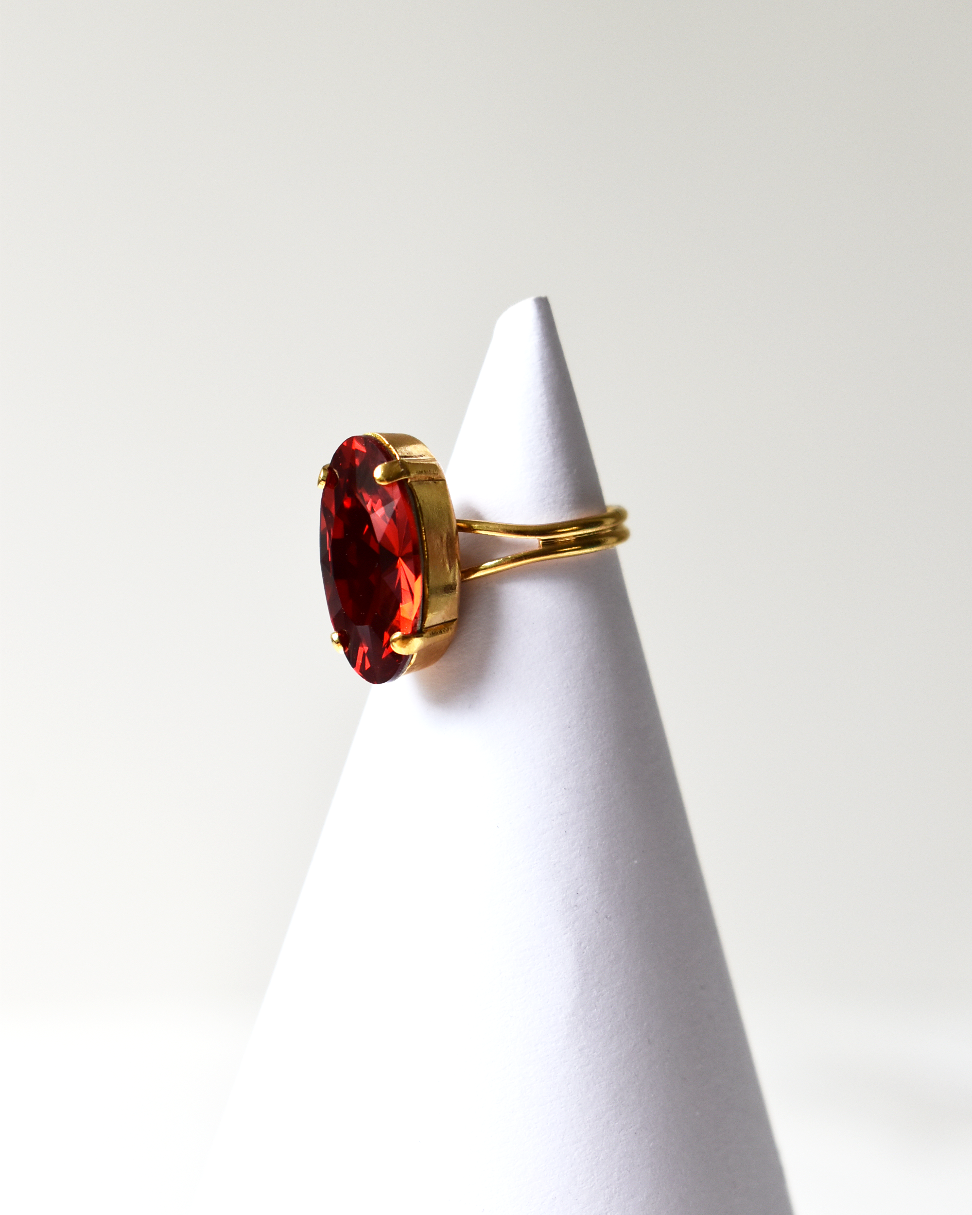 Red Elongated Oval Crystal Cocktail Ring