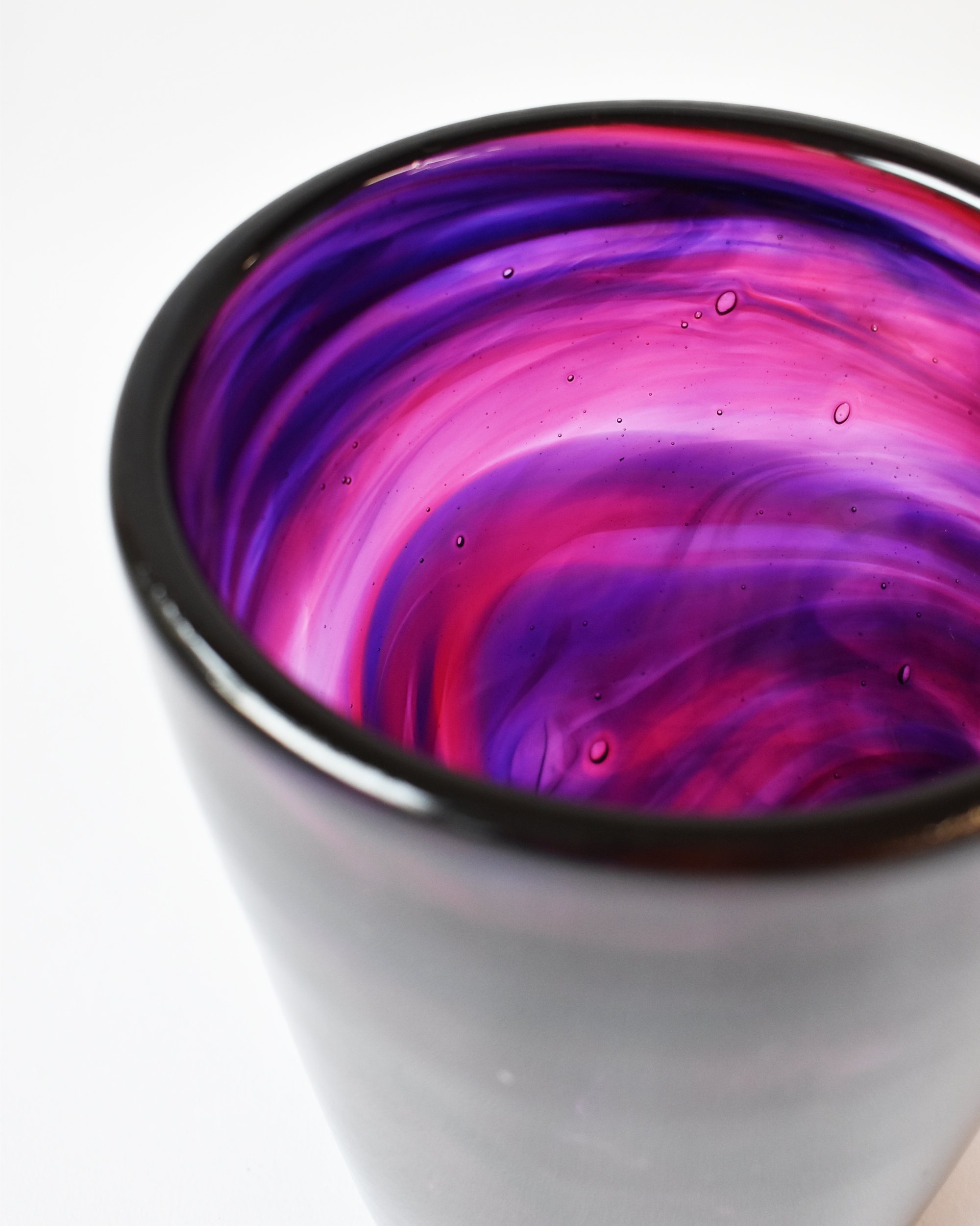 Rich Purple & Pink Blown Glass Bucket Vase