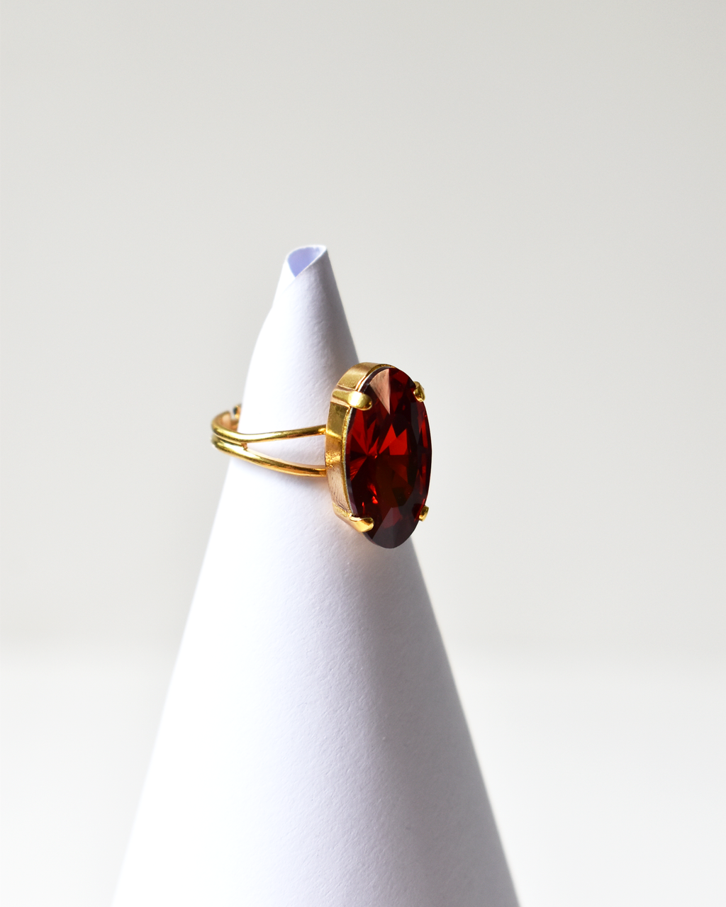 Red Elongated Oval Crystal Cocktail Ring