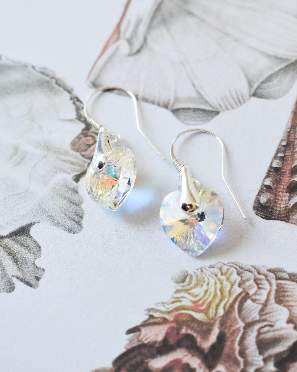 'Iridescent Clear Heart' Crystal Earrings