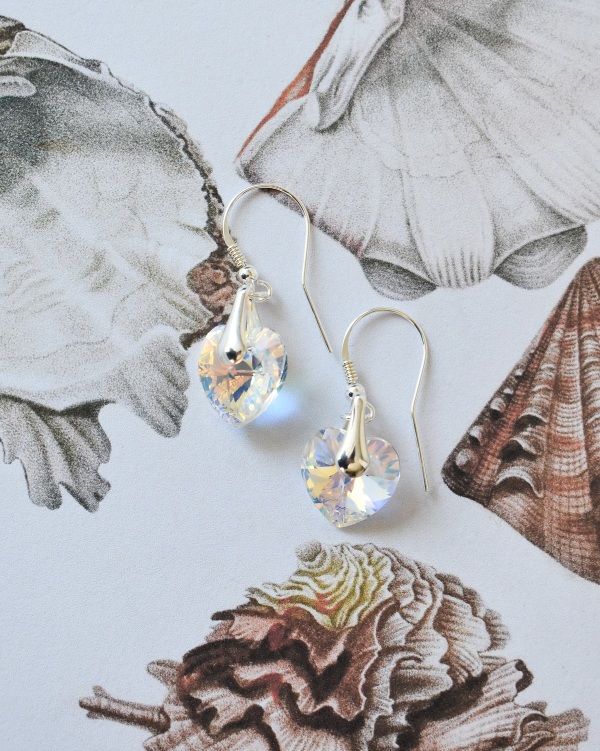 'Iridescent Clear Heart' Crystal Earrings