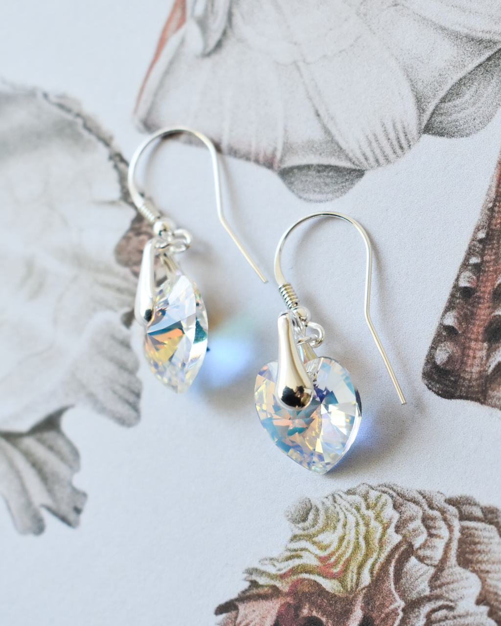 'Iridescent Clear Heart' Crystal Earrings