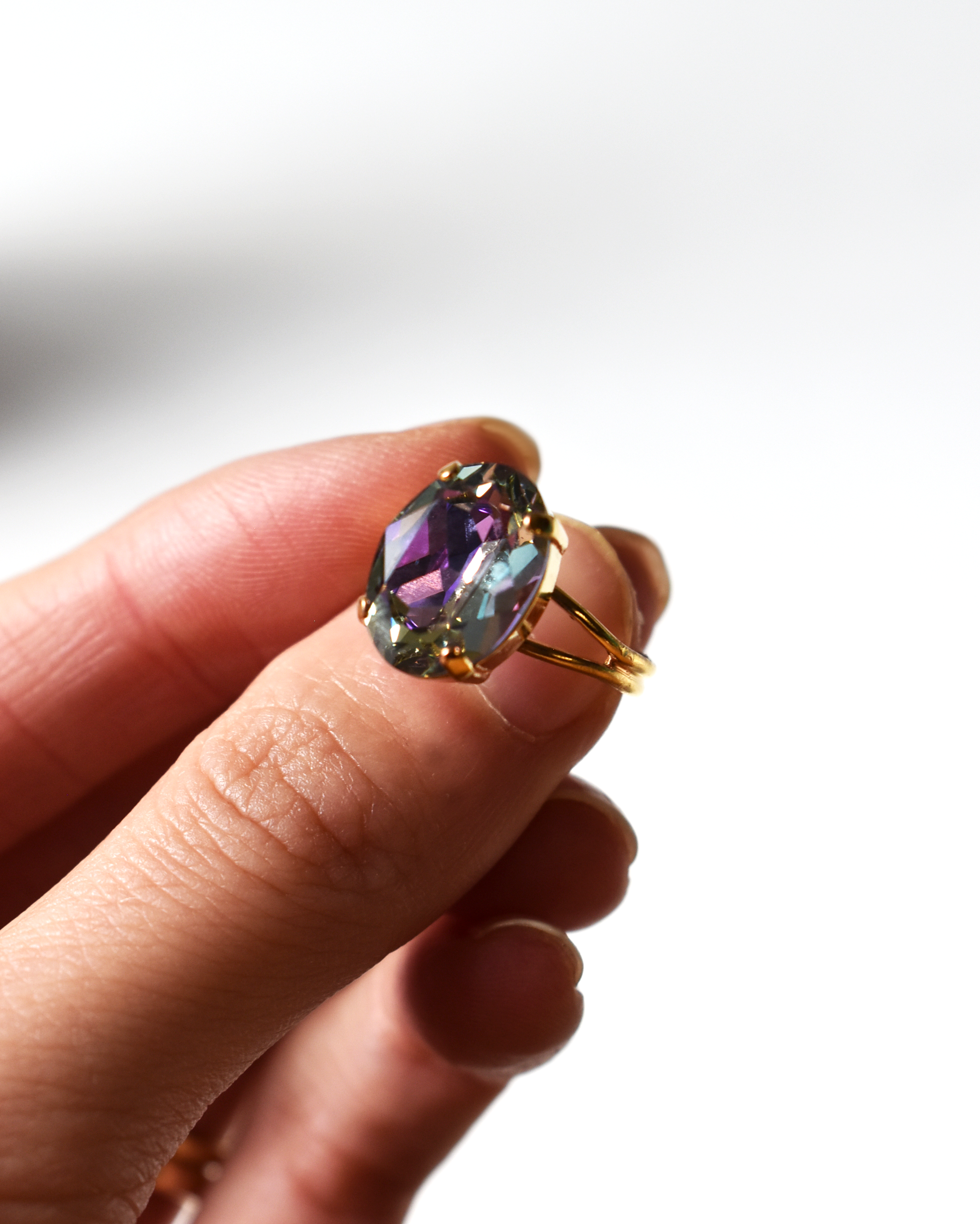 Smokey Purple Oval Crystal Cocktail Ring