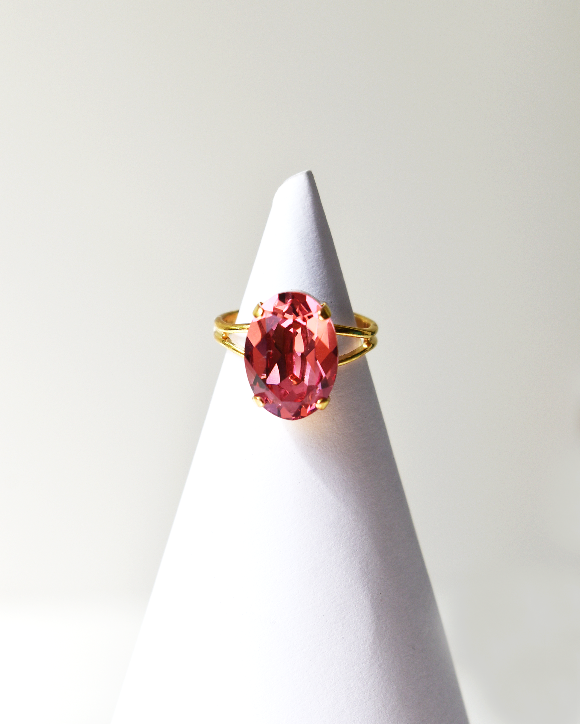 Warm Pink Oval Crystal Cocktail Ring