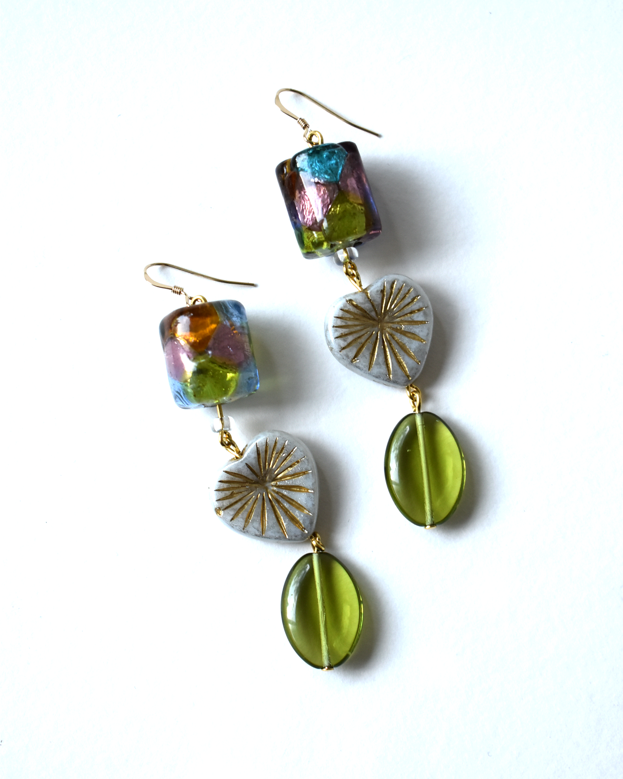 Venetian Shimmer Heart Drop Hook Earrings