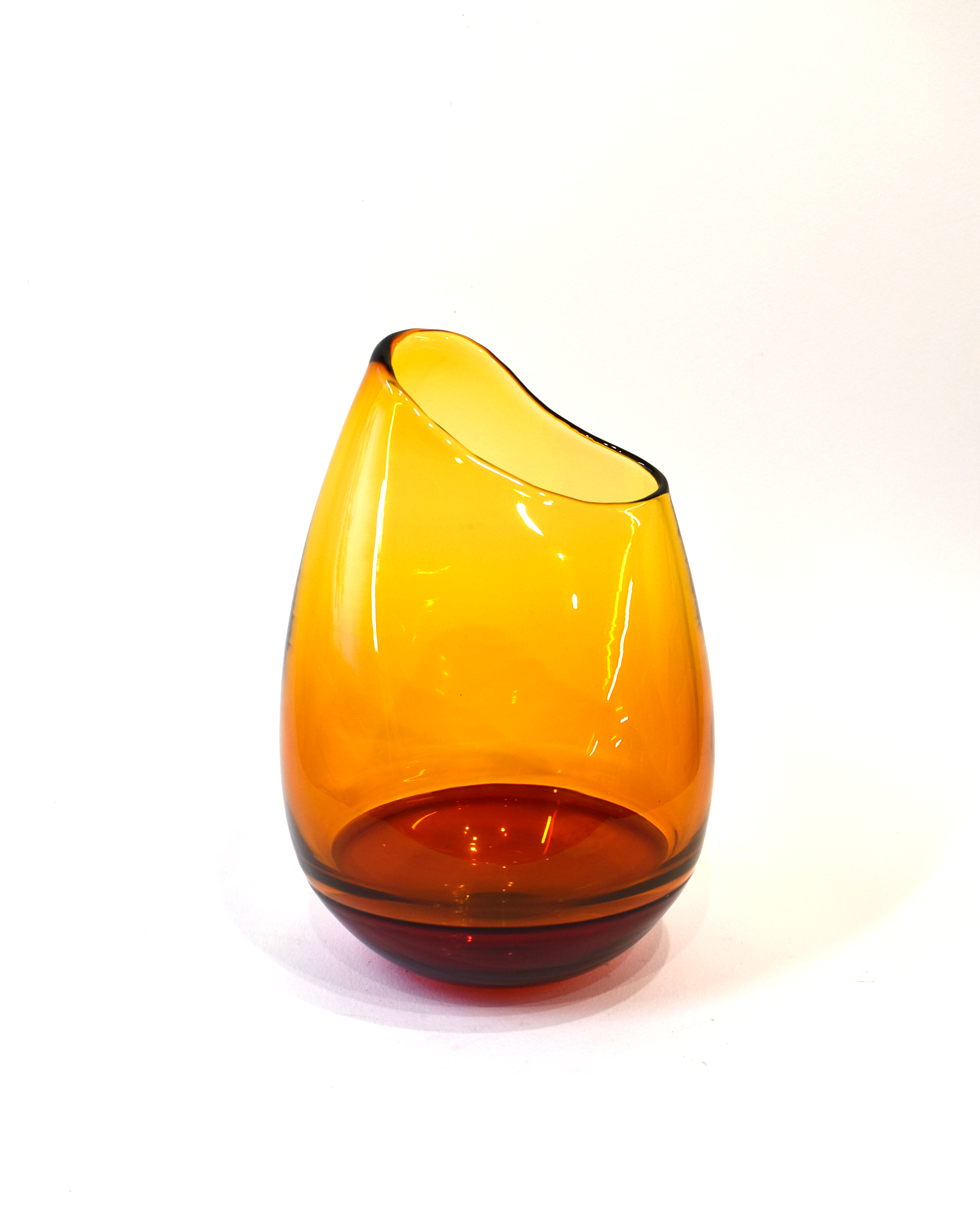 Handblown Two-Tone Amber Asymmetric Glass Vase