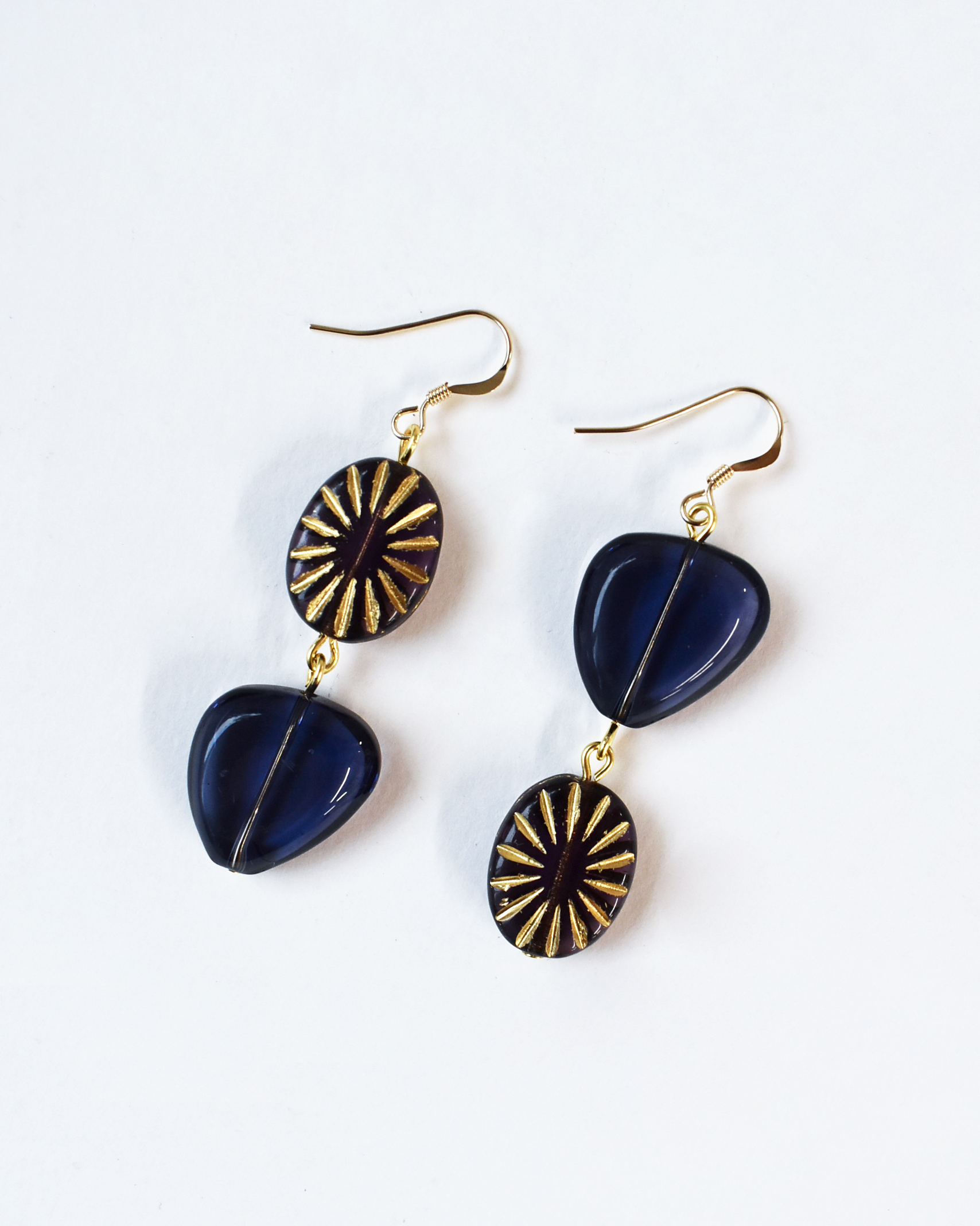 Purple Glass Bead Sunburst Earrings