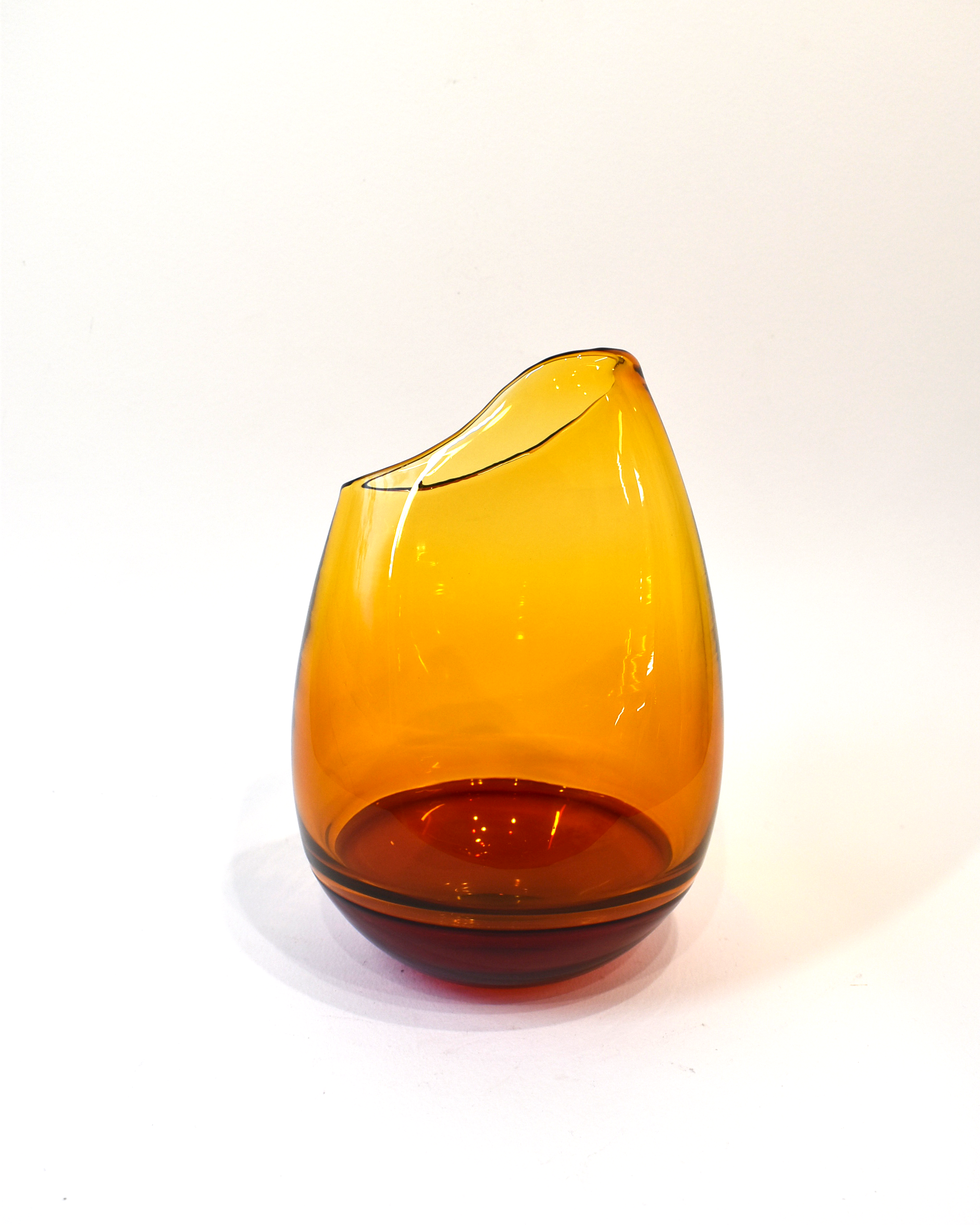 Handblown Two-Tone Amber Asymmetric Glass Vase
