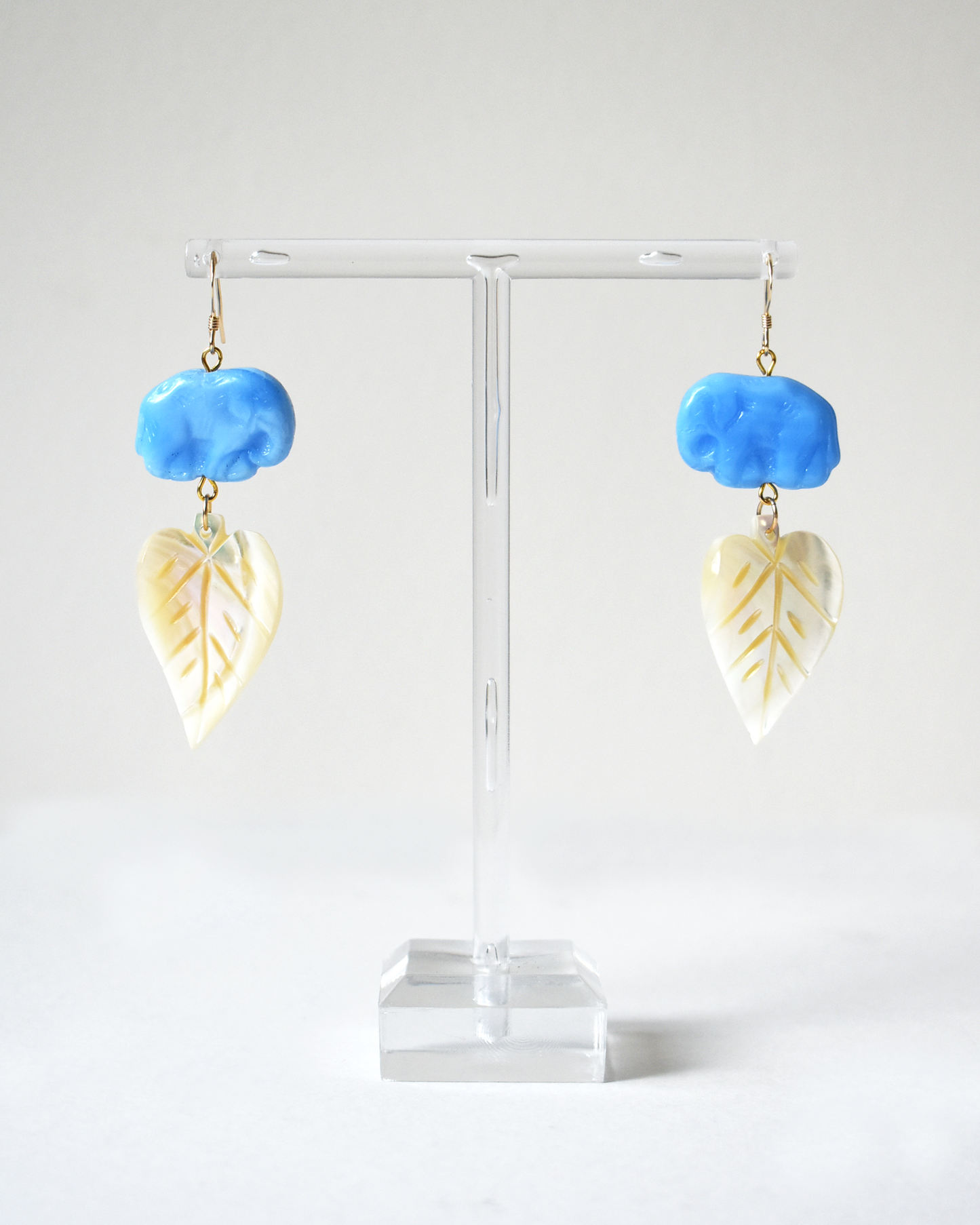 Mother of Pearl Blue Elephant Hook Earrings