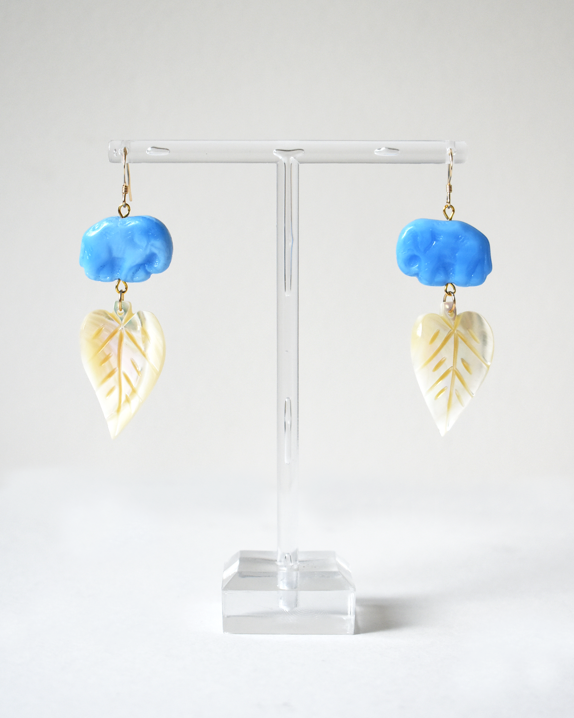 Mother of Pearl Blue Elephant Hook Earrings