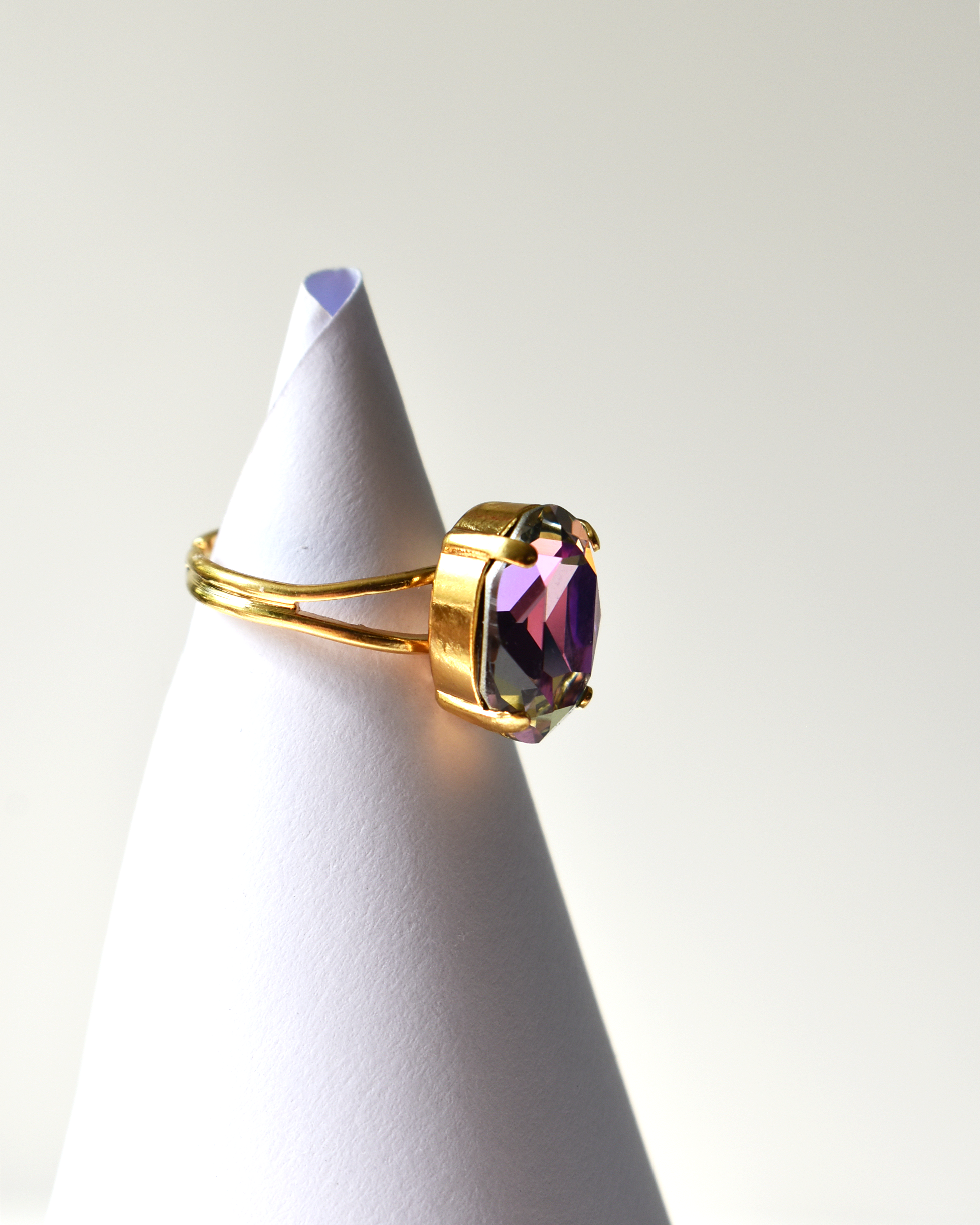 Smokey Purple Oval Crystal Cocktail Ring