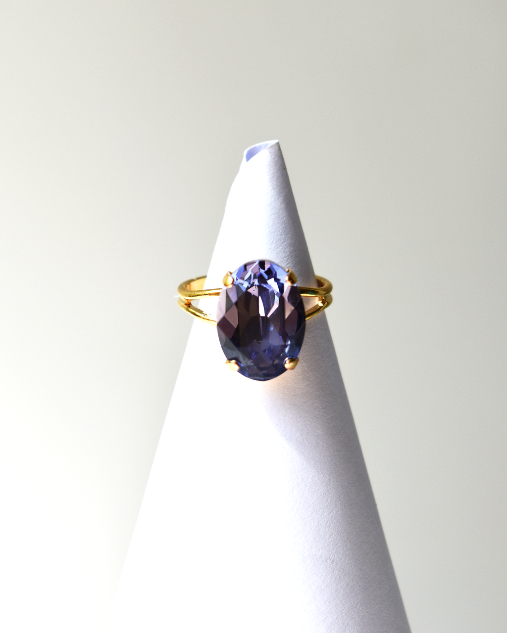 Dark Lilac Oval Crystal Cocktail Ring