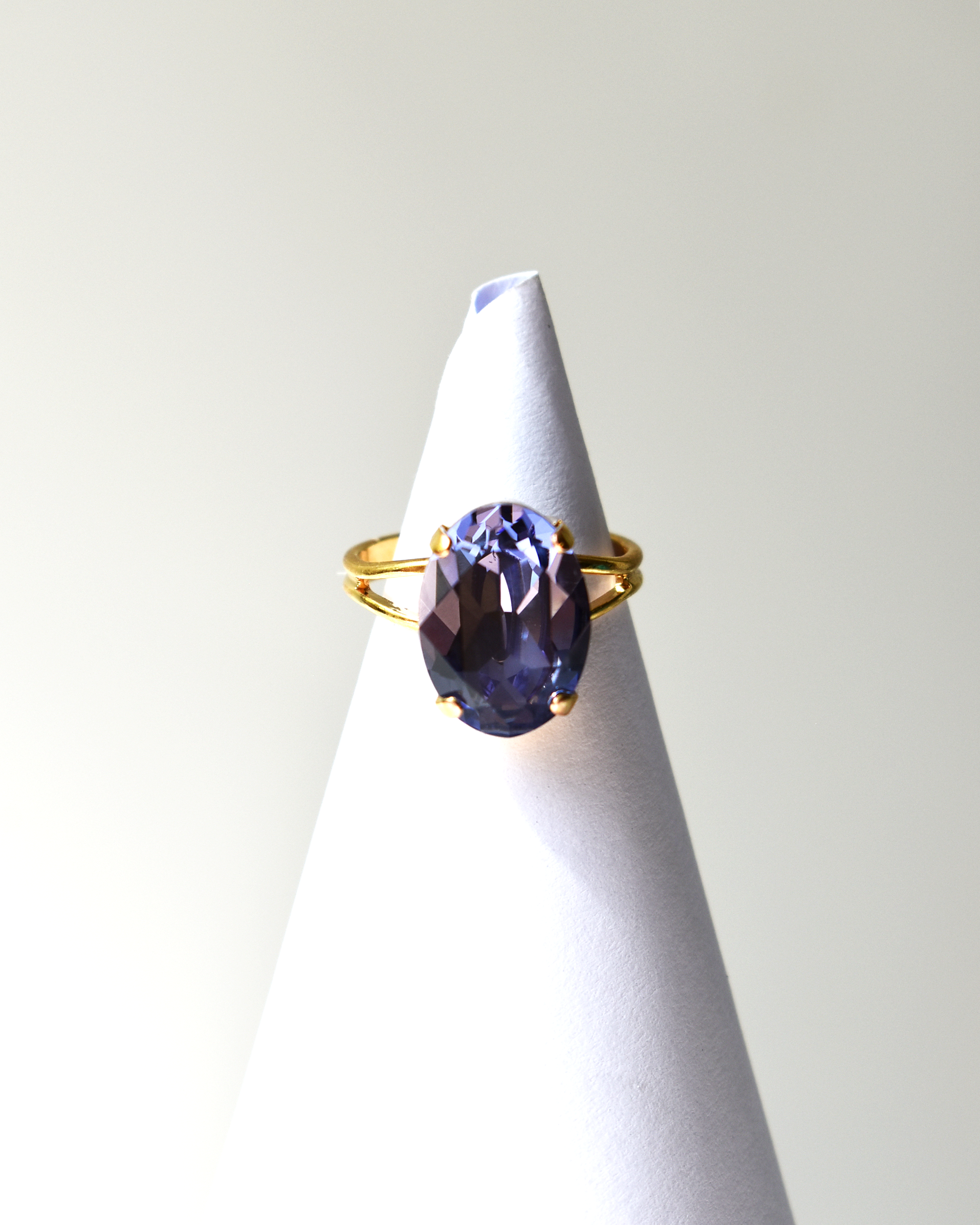 Dark Lilac Oval Crystal Cocktail Ring