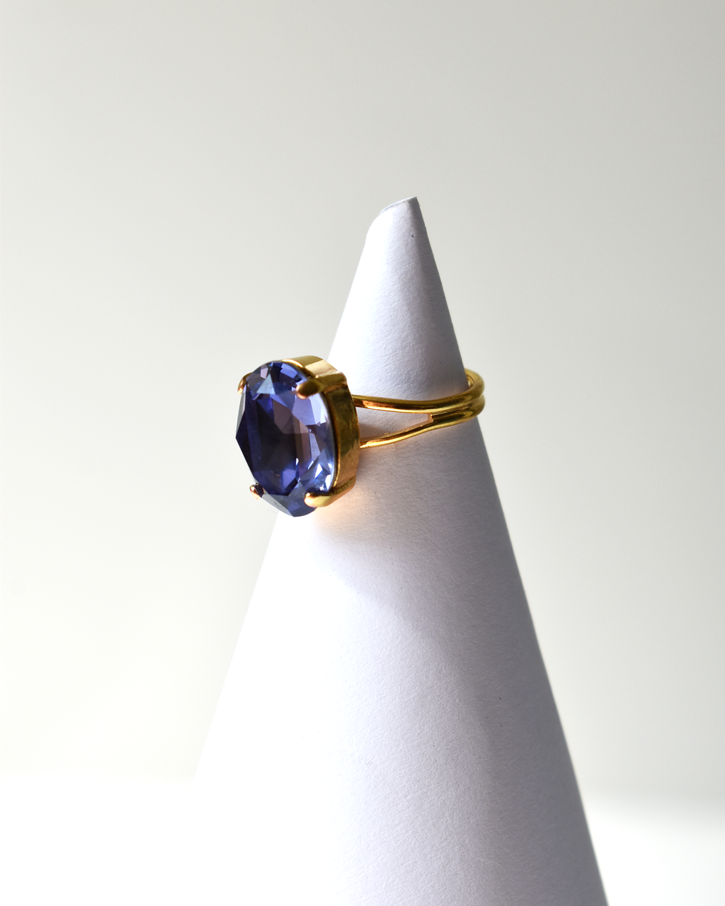 Dark Lilac Oval Crystal Cocktail Ring