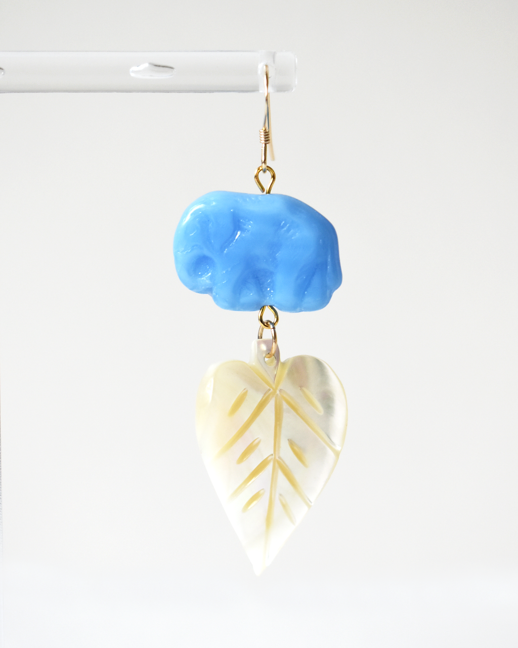 Mother of Pearl Blue Elephant Hook Earrings