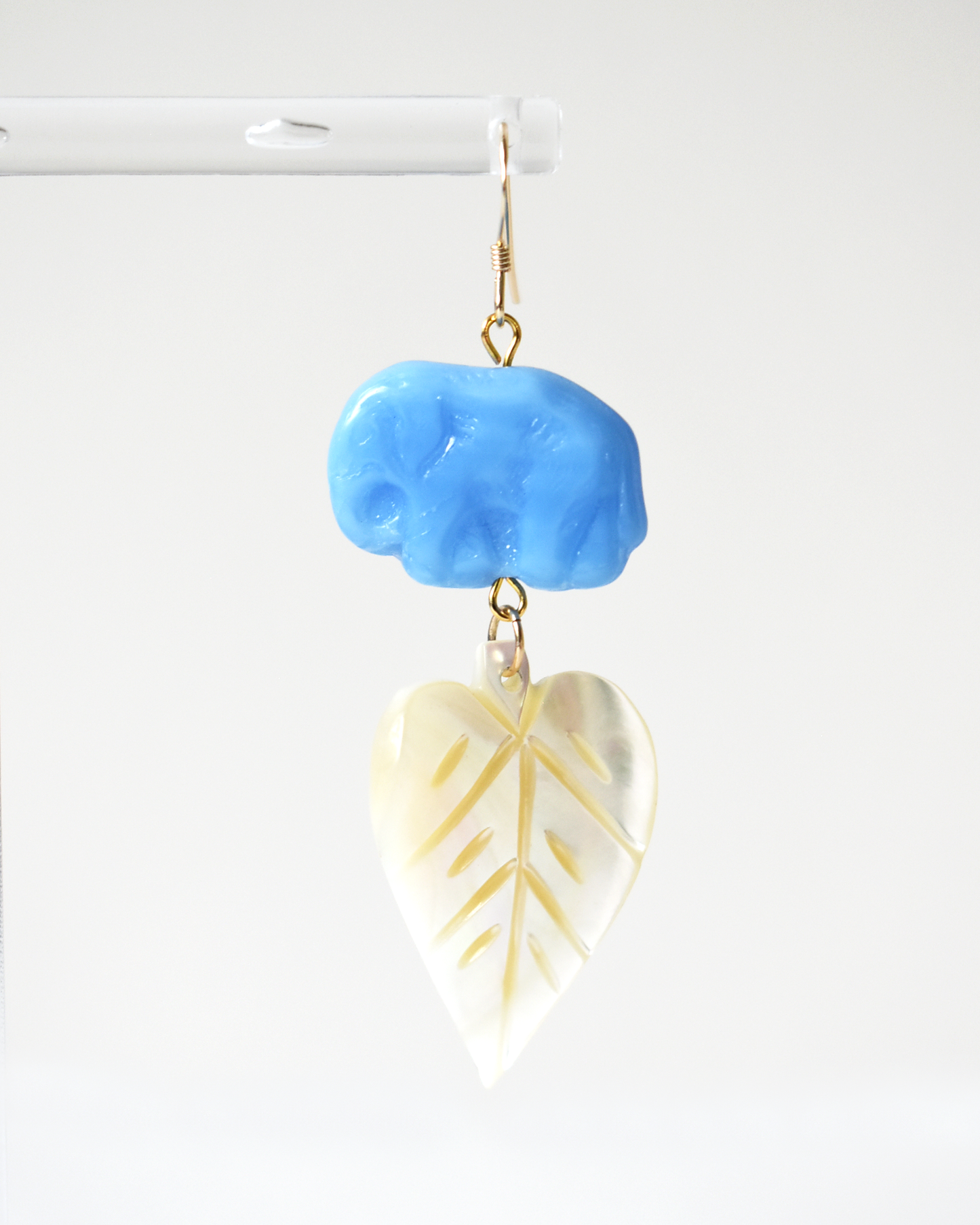 Mother of Pearl Blue Elephant Hook Earrings