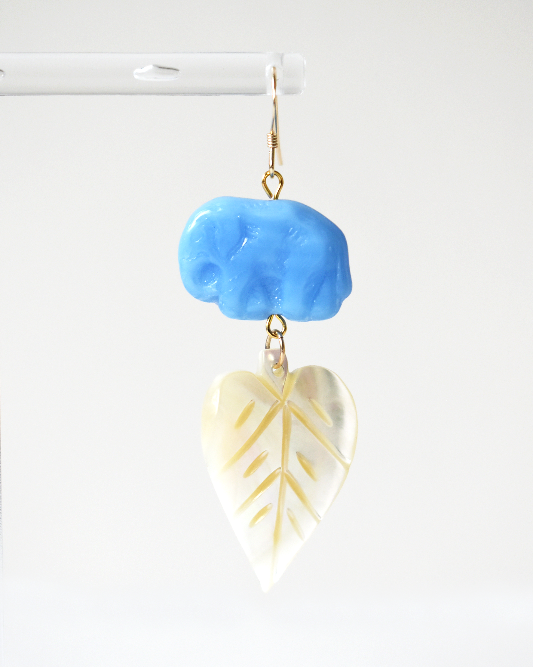 Mother of Pearl Blue Elephant Hook Earrings