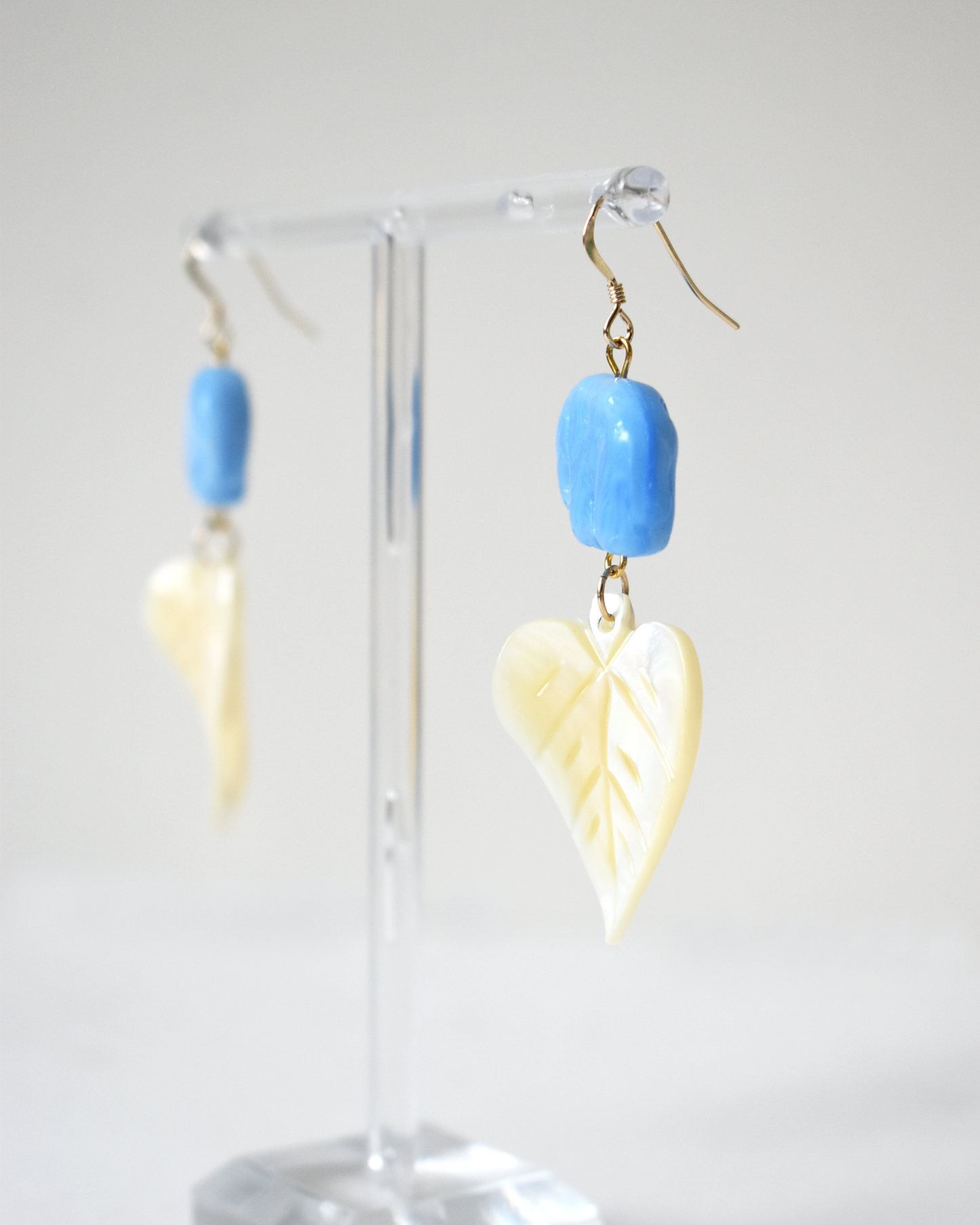 Mother of Pearl Blue Elephant Hook Earrings