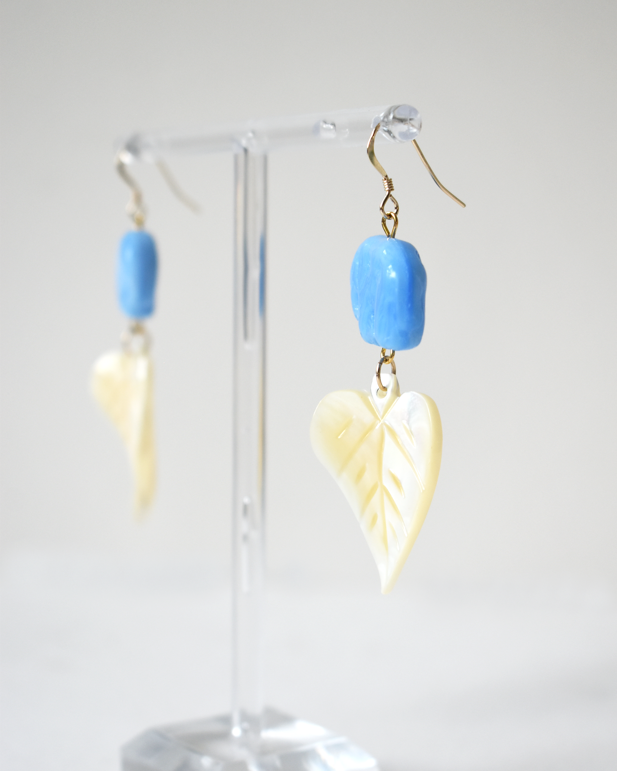 Mother of Pearl Blue Elephant Hook Earrings