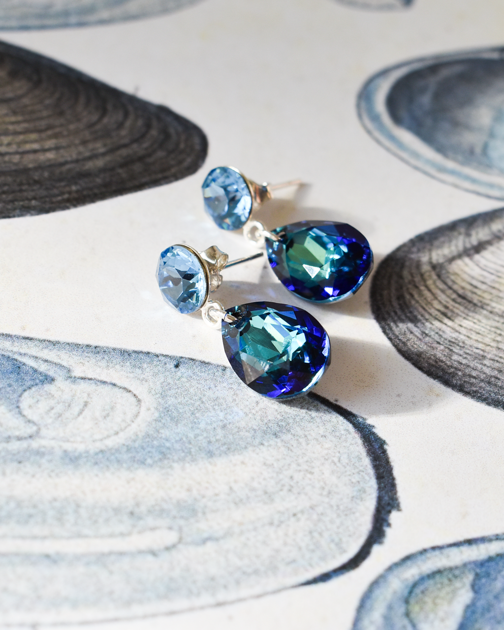 'Bermuda Blue' Teardrop Crystal Drop Earrings