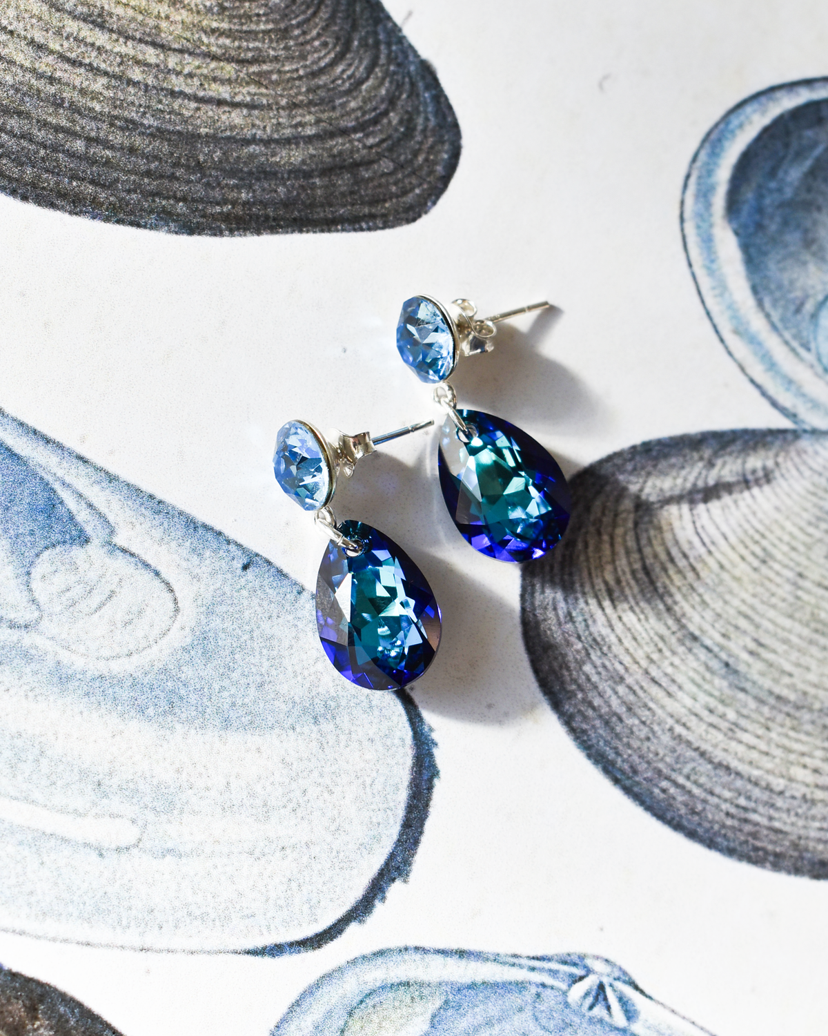 'Bermuda Blue' Teardrop Crystal Drop Earrings