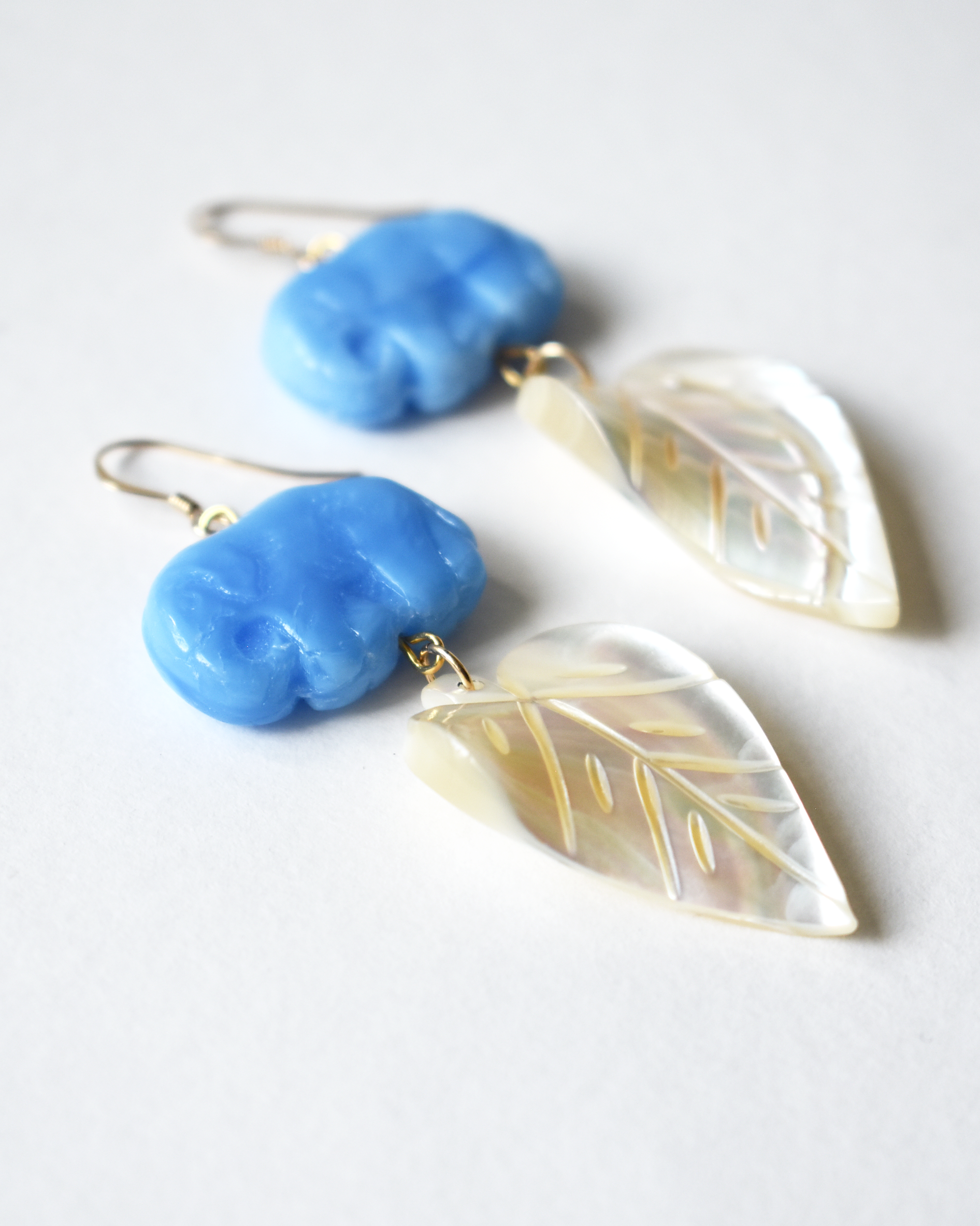 Mother of Pearl Blue Elephant Hook Earrings