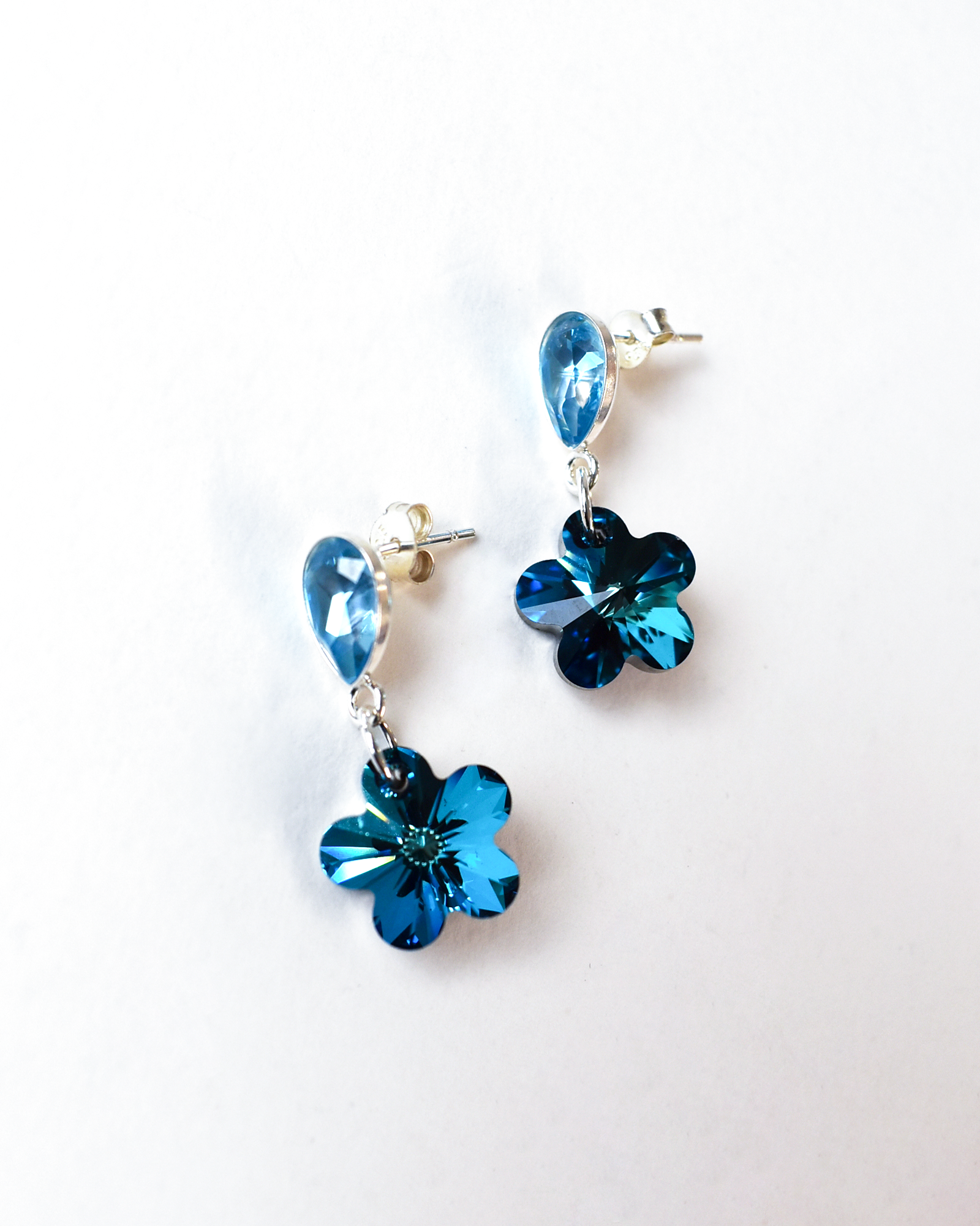 Luna Blue Crystal Flower Drop Earrings