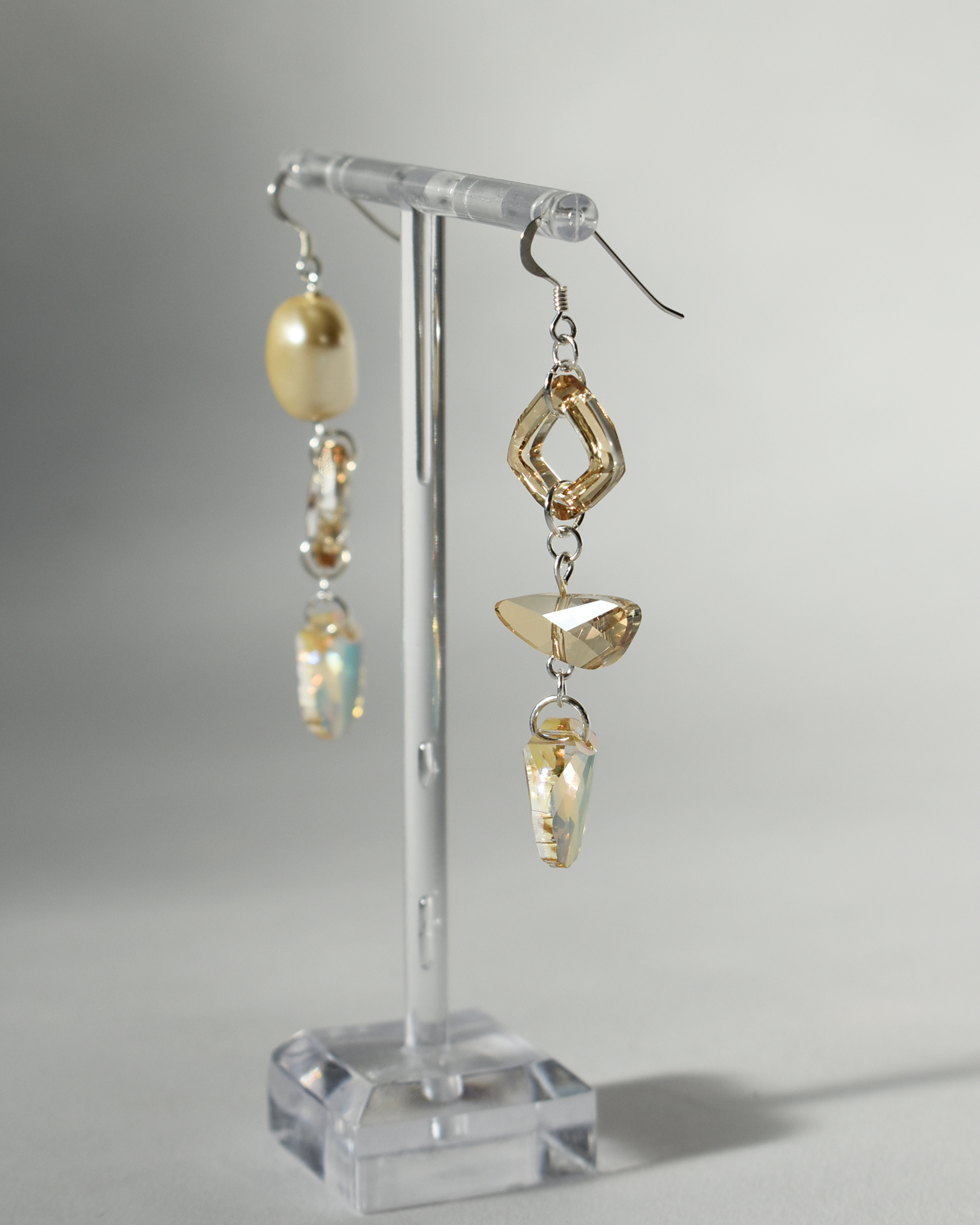 'Champagne Pearl' Asymmetric Crystal Drop Earrings