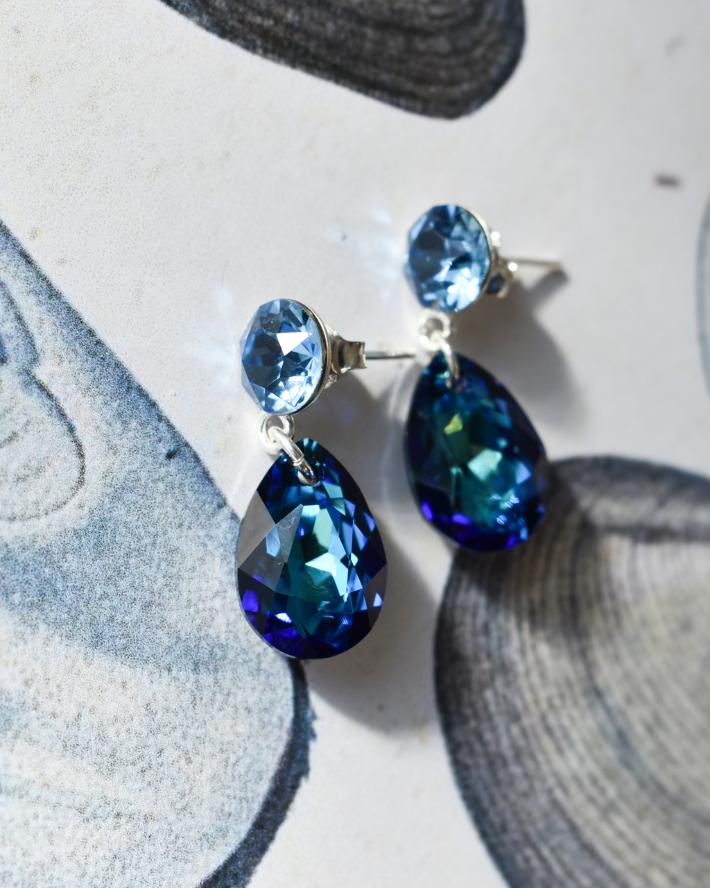 'Bermuda Blue' Teardrop Crystal Drop Earrings