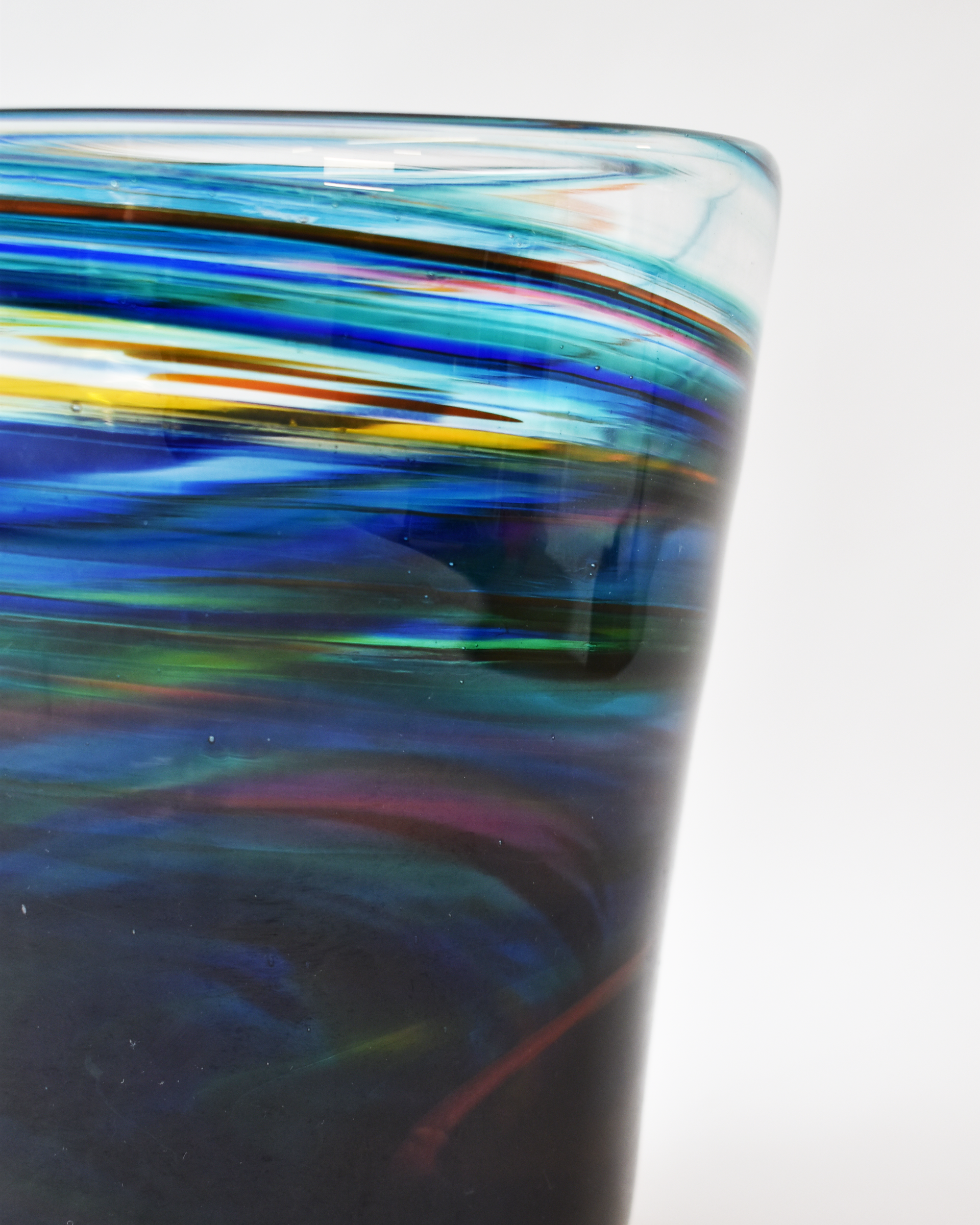Blue Cascade Blown Glass Bucket Vase