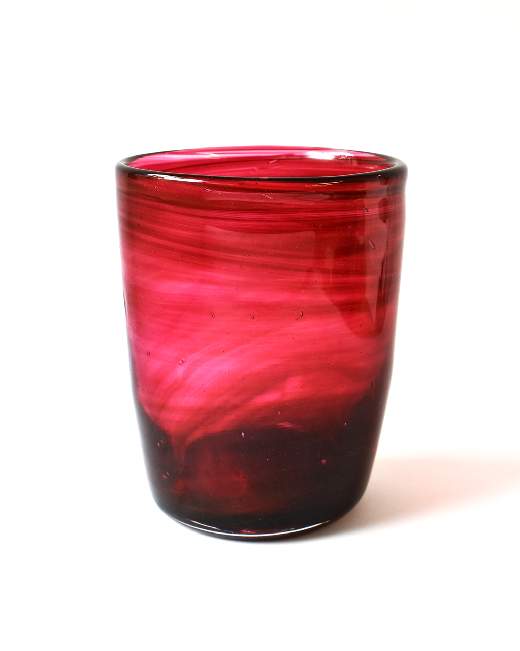 Vibrant Pink Blown Glass Cylindrical Bucket Vase