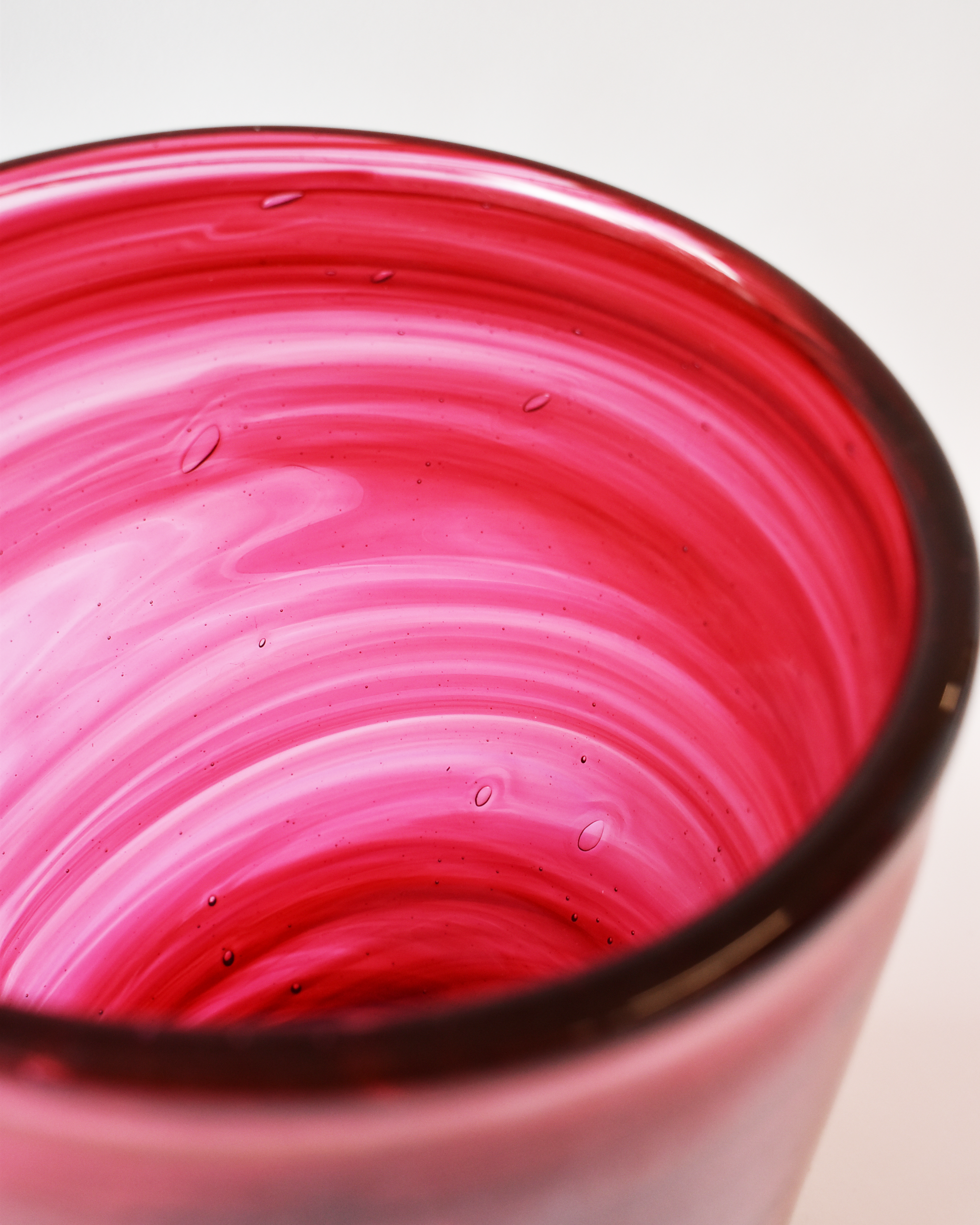 Vibrant Pink Blown Glass Cylindrical Bucket Vase