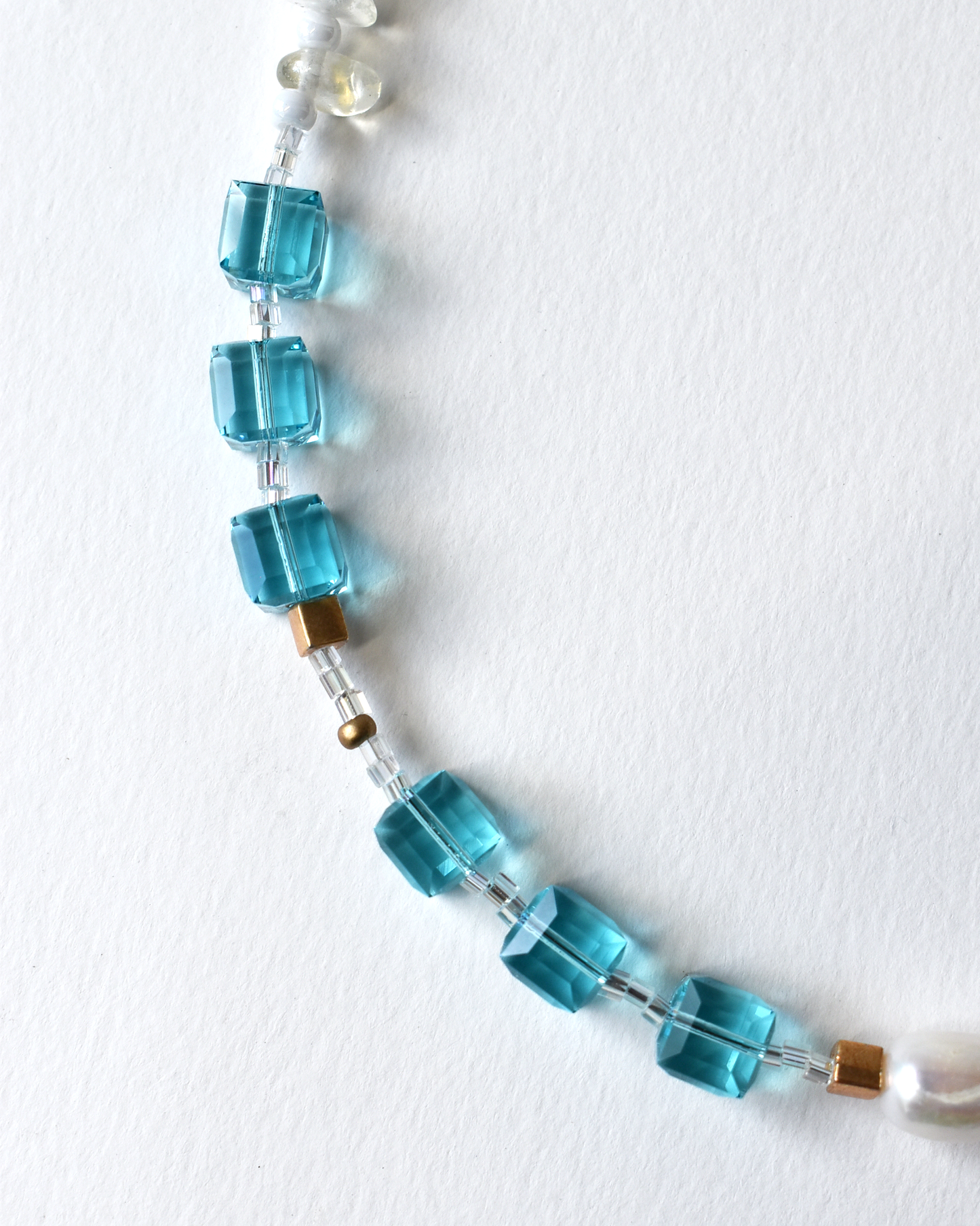 Beaded Pearl Cube Fusion Necklace