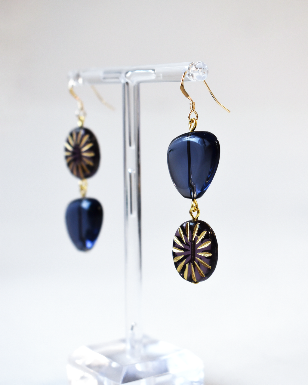 Purple Glass Bead Sunburst Earrings
